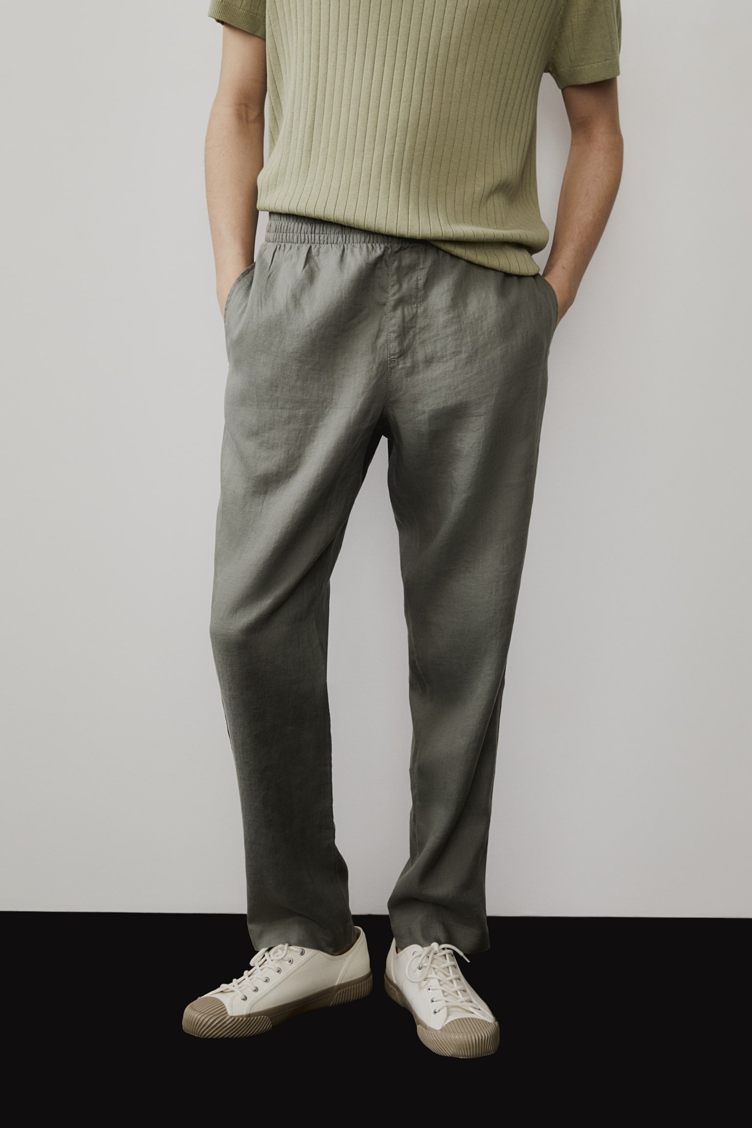 Regular Fit Linen trousers - Dark sage green/Black/Cream/Navy blue/Dark beige - 3