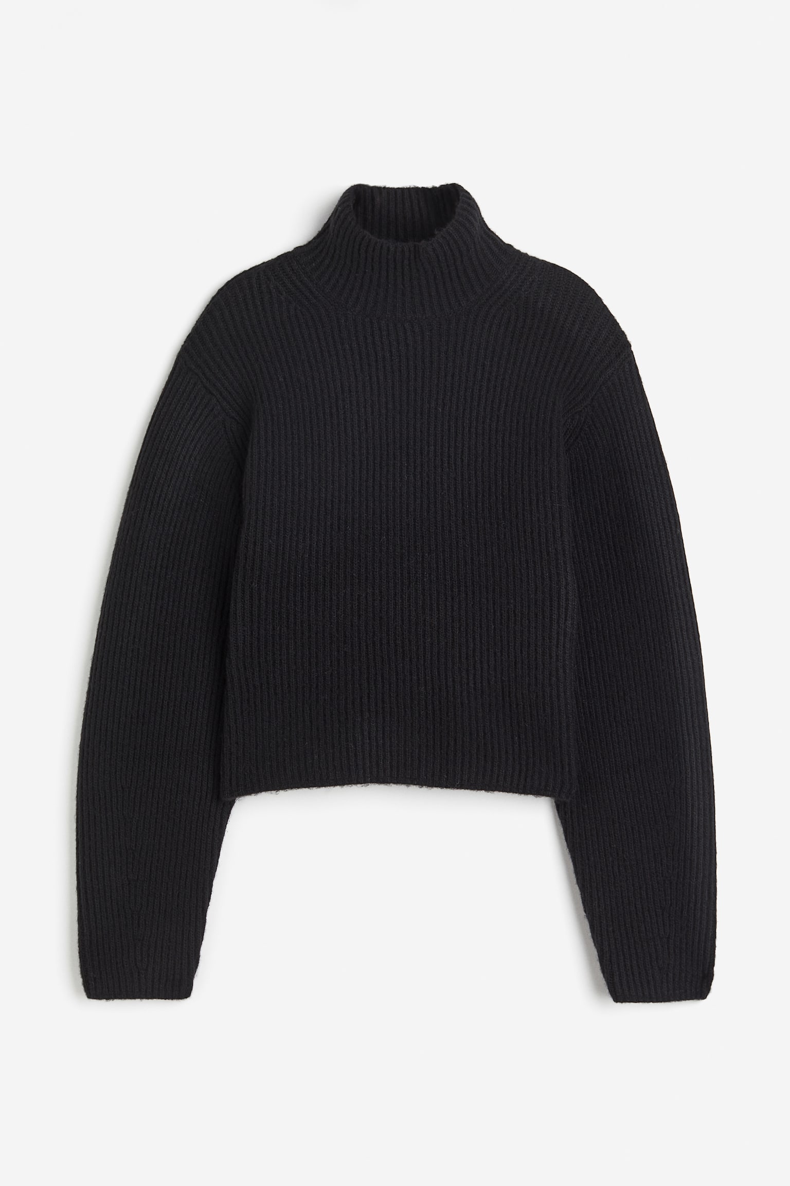 High Neck Rib Knit Sweater - Black/Red - 1