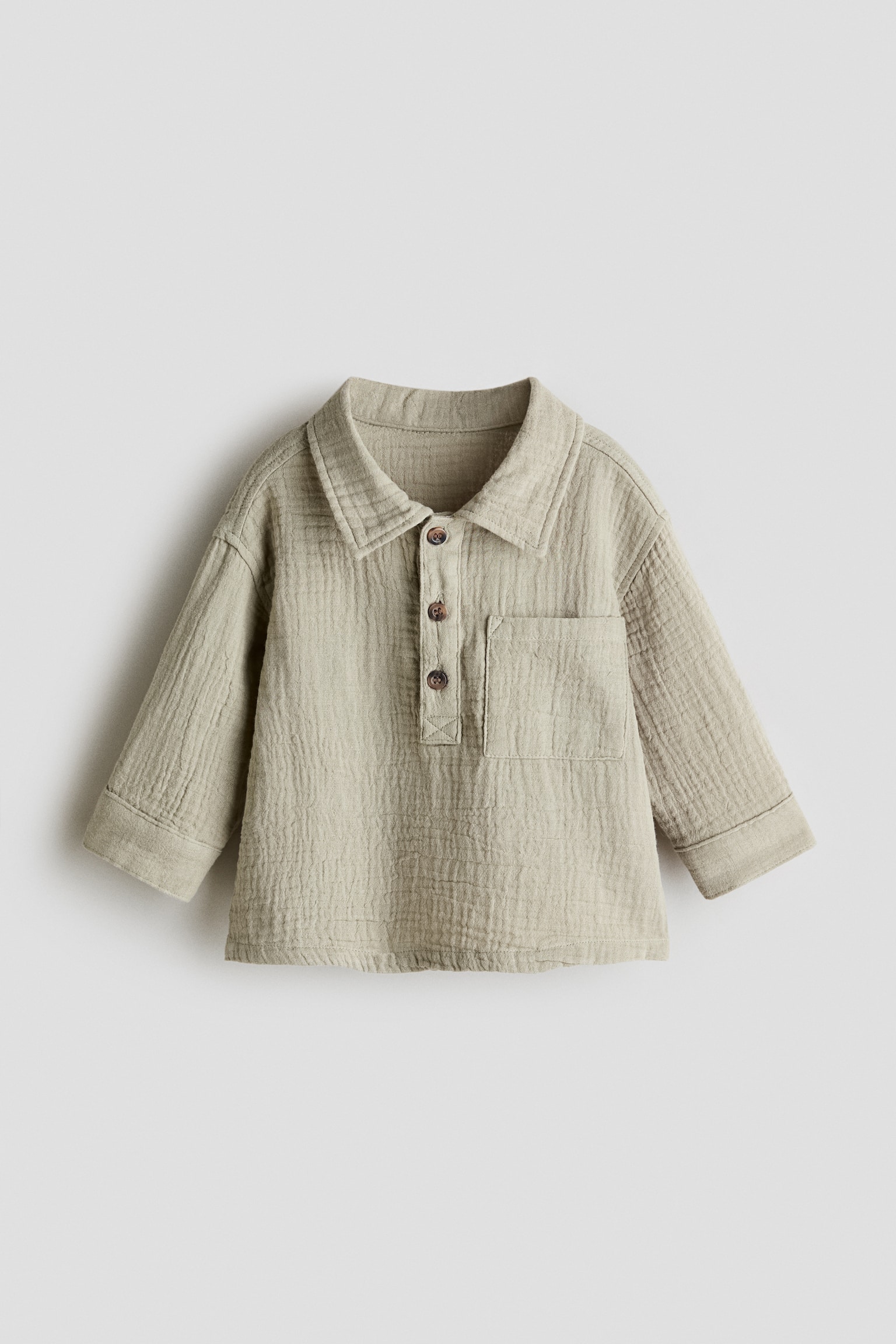 Cotton muslin shirt - Khaki green/White