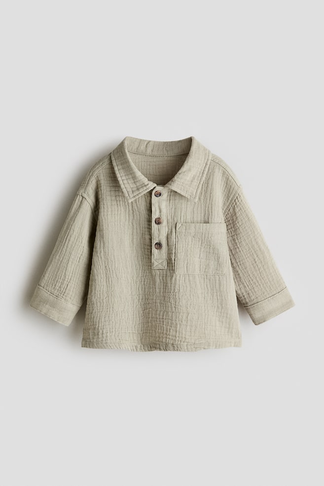 Cotton Muslin Shirt - Khaki green/White - 1