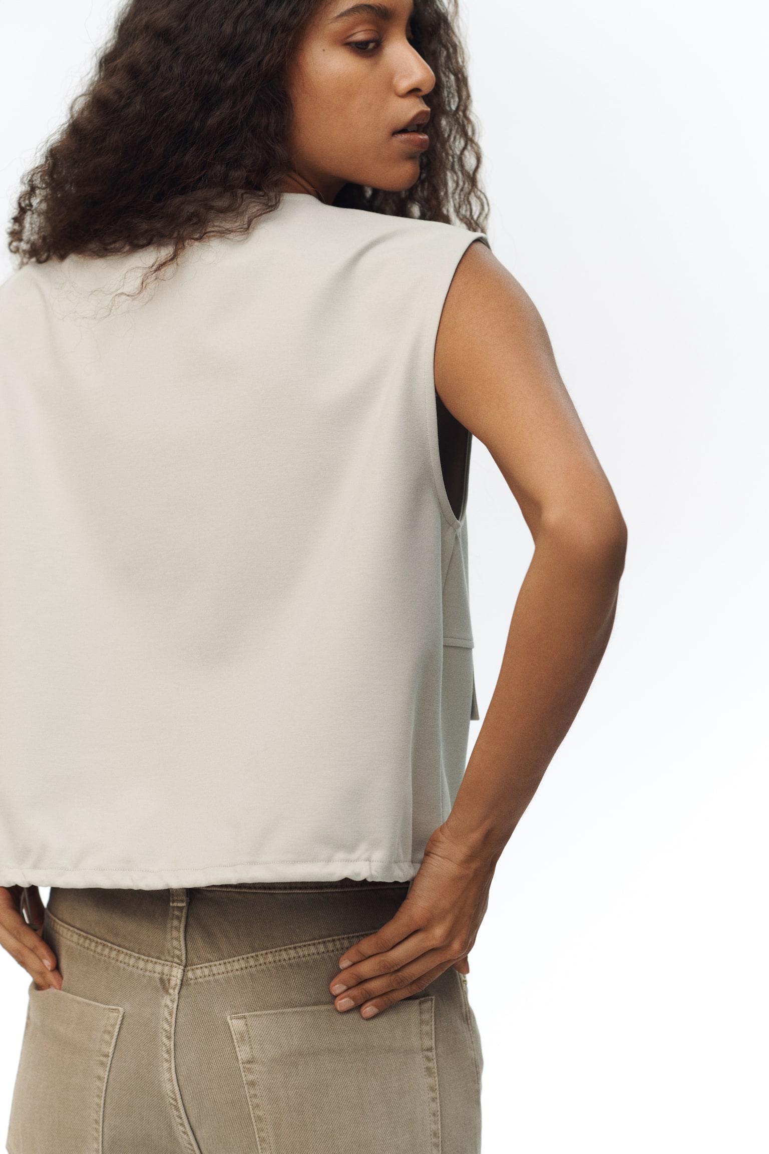 Jerseytop mit Tunnelzug - Greige/Rostrot - 6