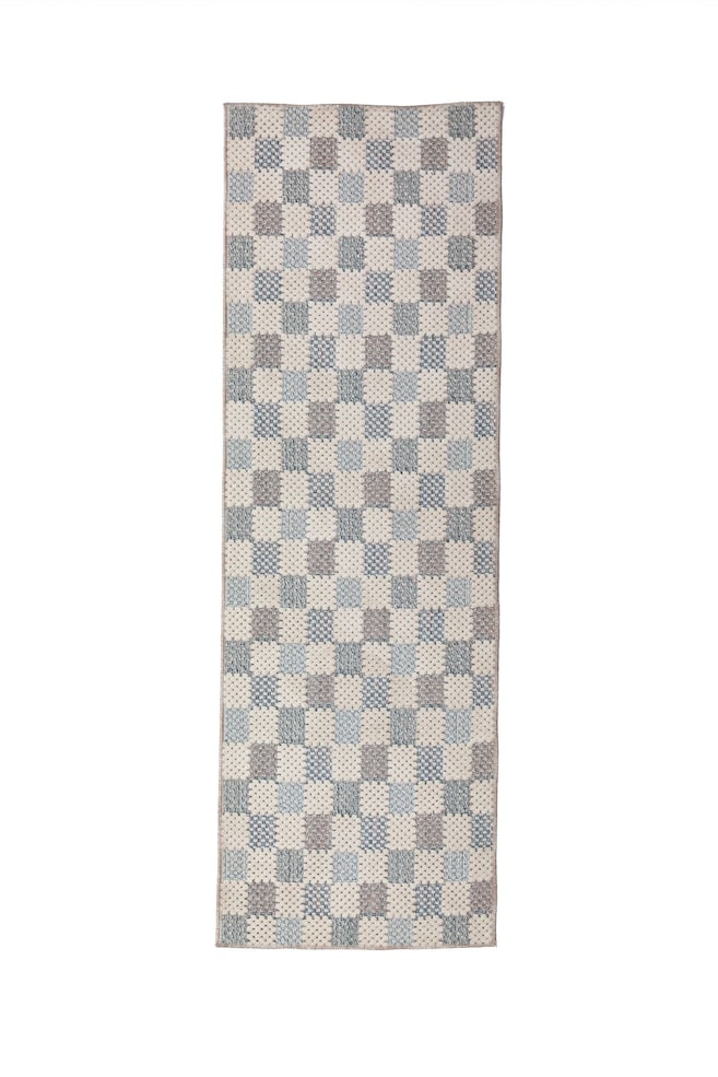 Muted Schackrutigt Tvättbar Löpare - Blå/Grön - 1