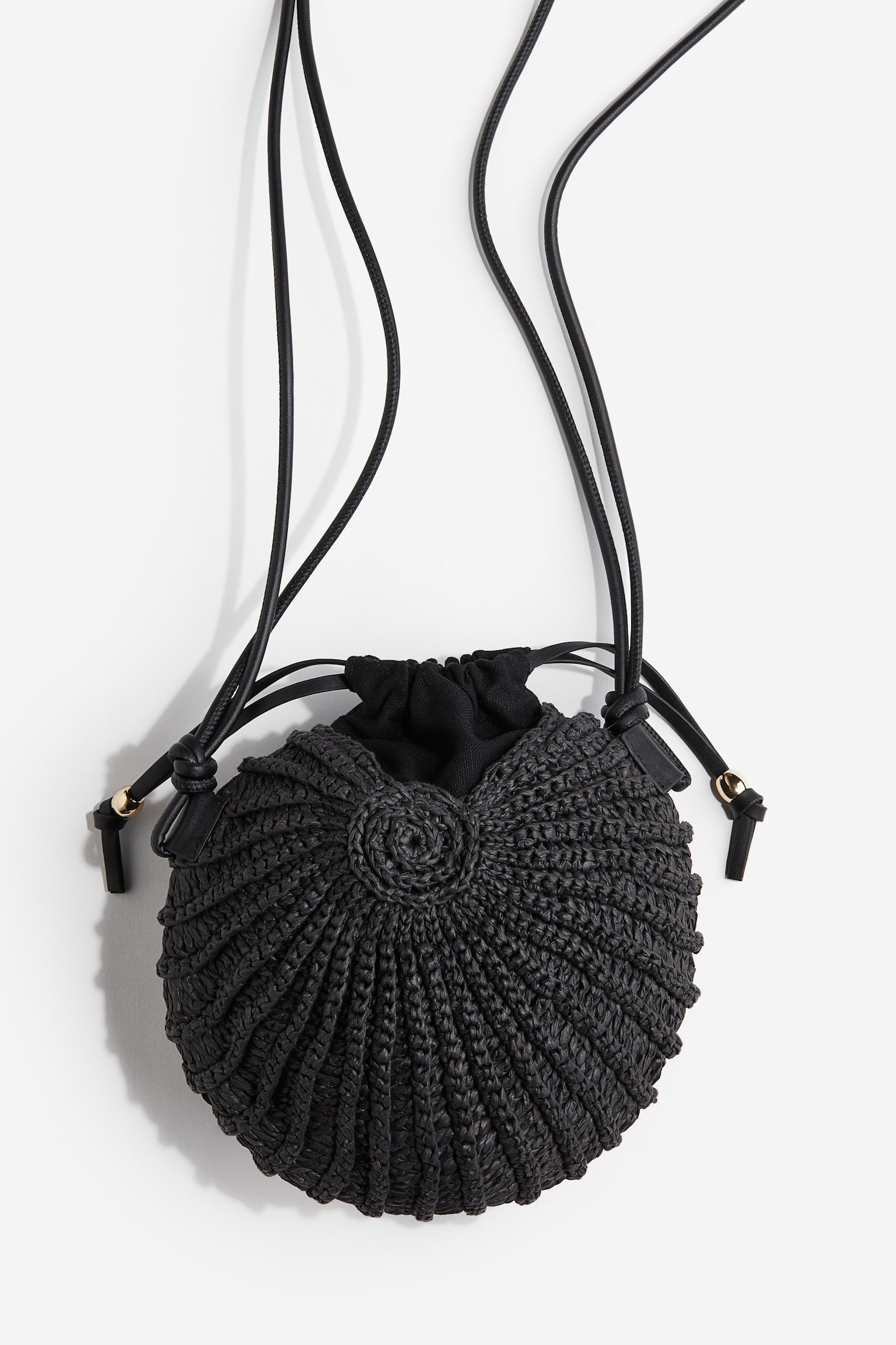 Shell Shaped Straw Bag - Black - 2