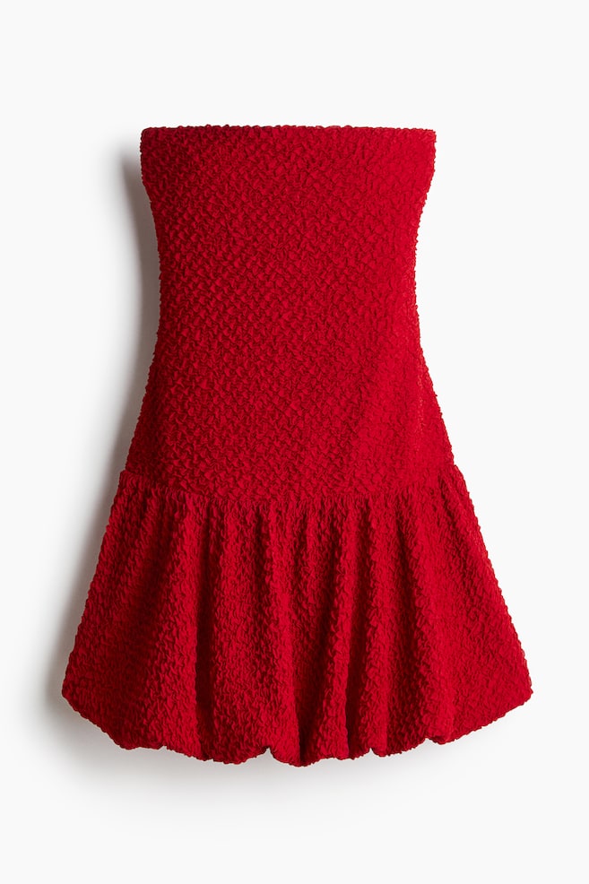 Vestido bandeau con bajo burbuja - Rojo/Crema - 1