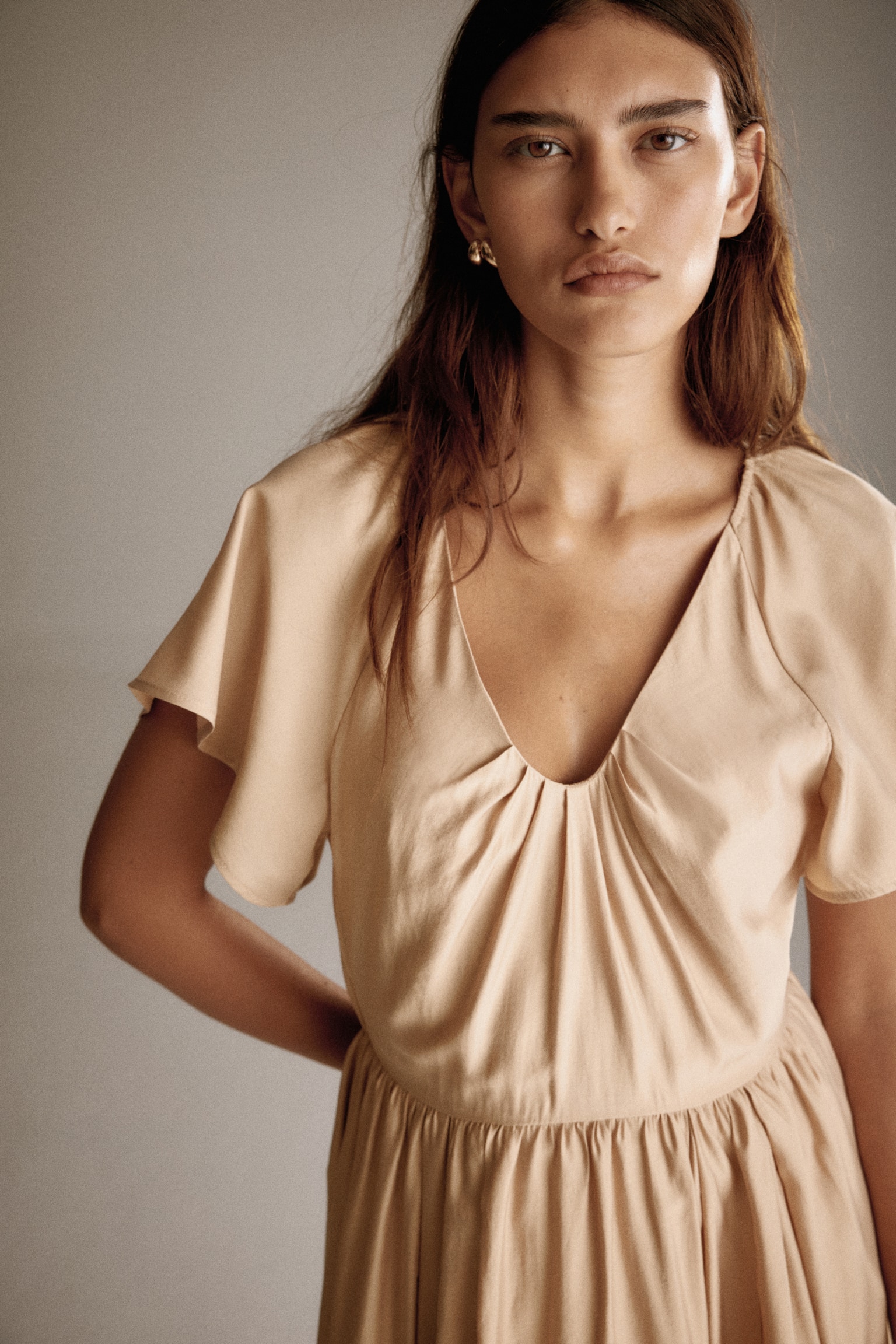 Vestido con vuelo - Beige/Borgoña/Blanco/Floreado - 3