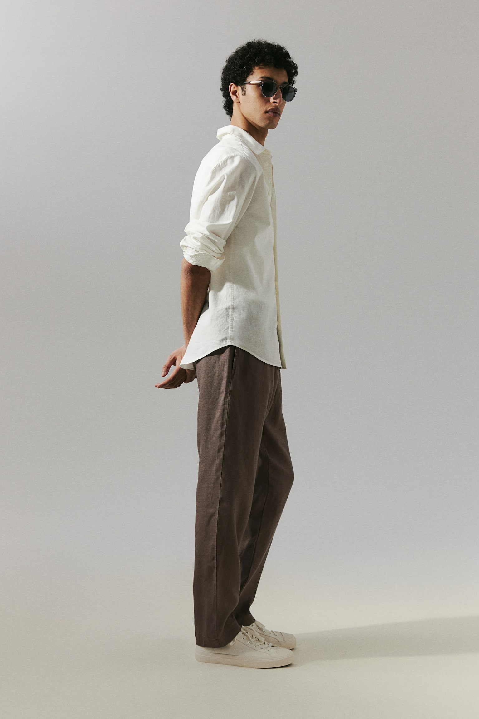 Regular Fit Linen trousers - Dark beige/Black/Cream/Dark sage green/Navy blue - 5