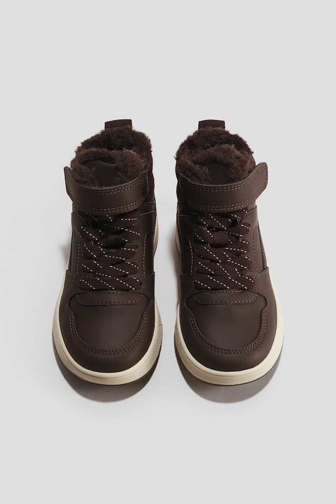 Warm-lined hi-top trainers - Dark brown/Black - 1