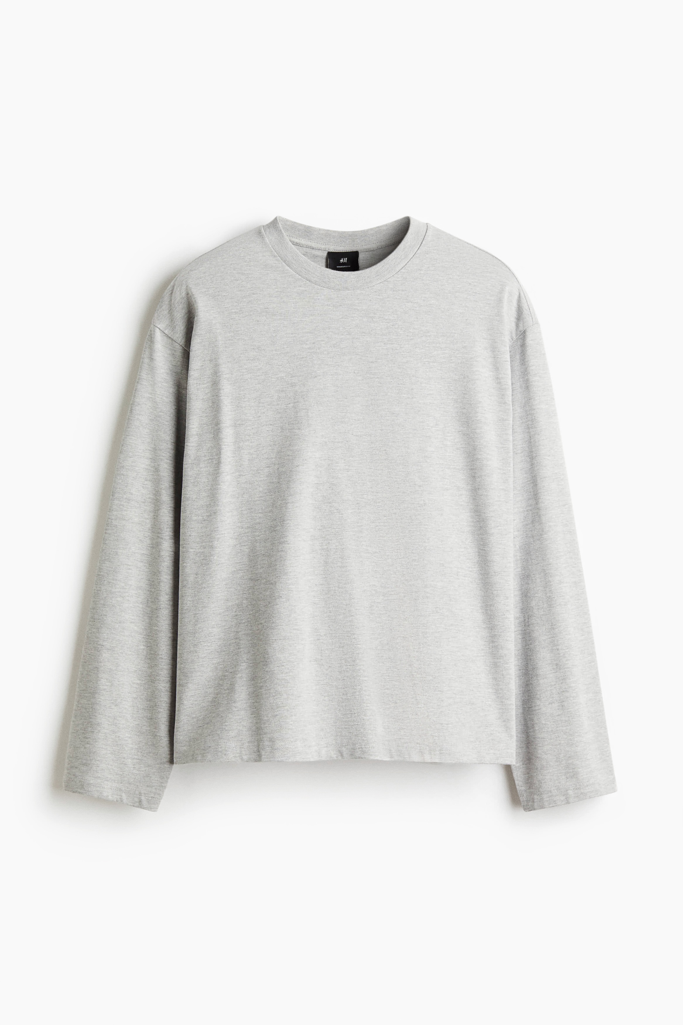 Oversized Long-Sleeved Jersey Shirt - Gray melange/Black/White/White