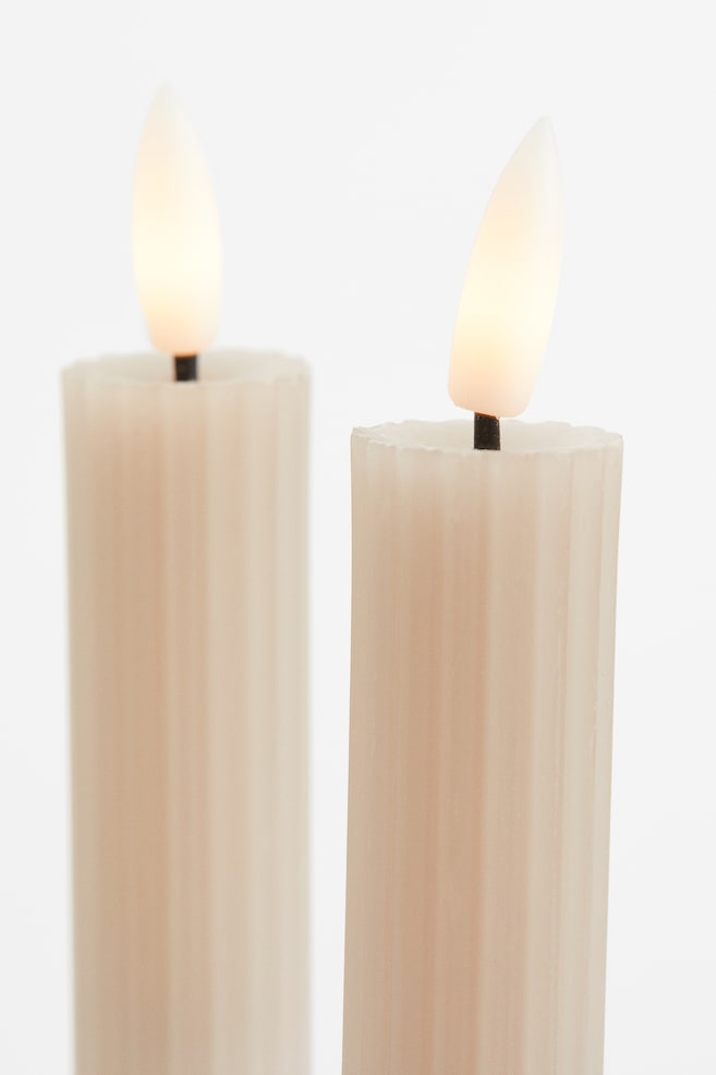 Lot de 2 bougies LED cannelées - Beige clair/Bleu/Blanc - 2
