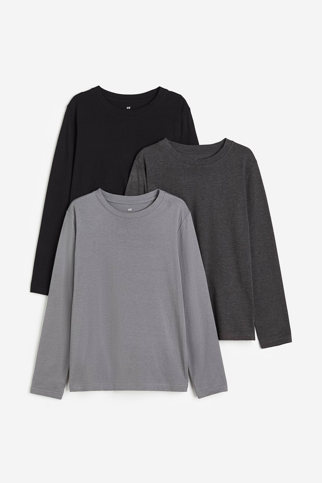 長袖Tシャツ 3枚セット - ブラック／ダークグレー - Kids | H&M JP