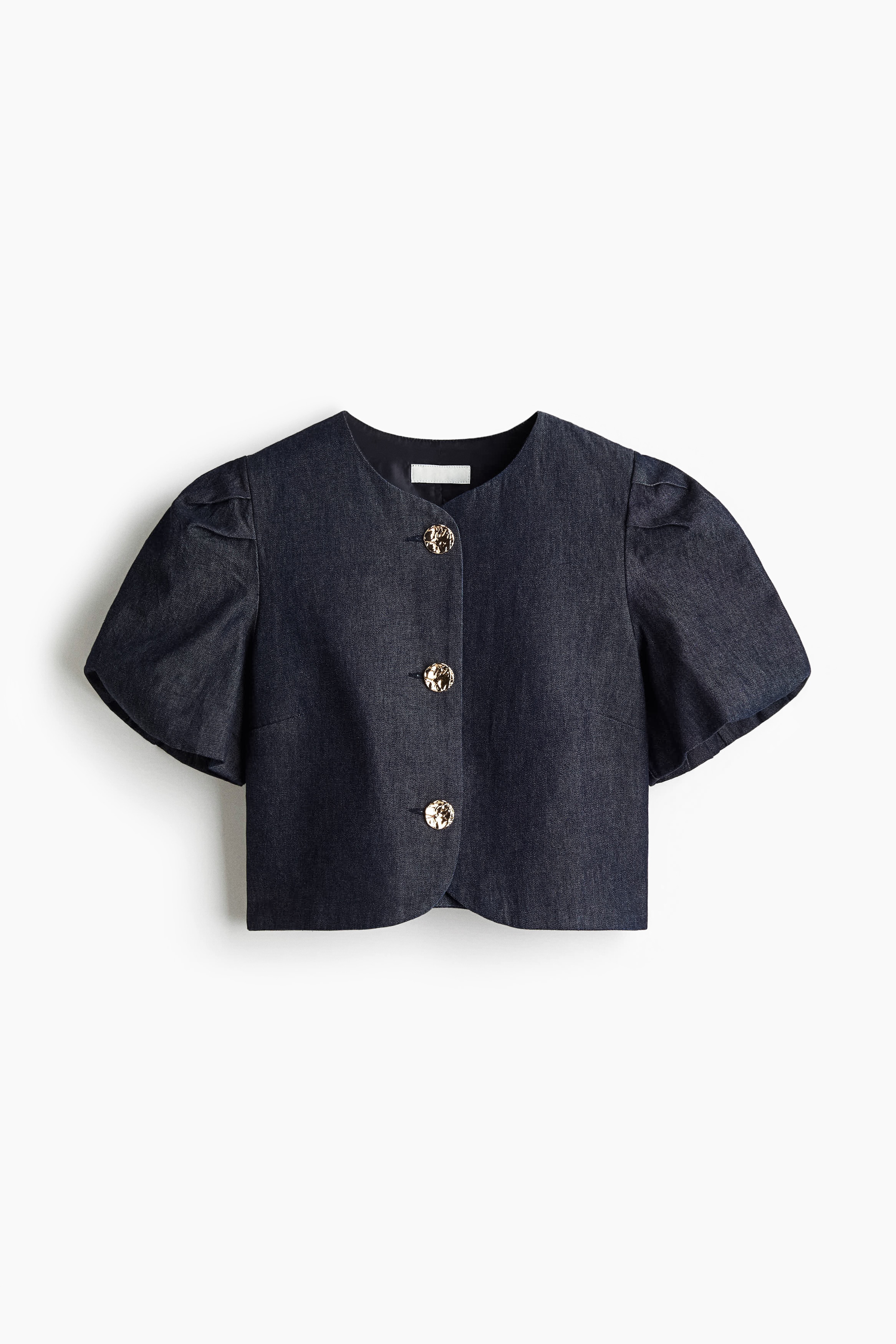 Blouse à manches ballon en denim - Bleu denim foncé