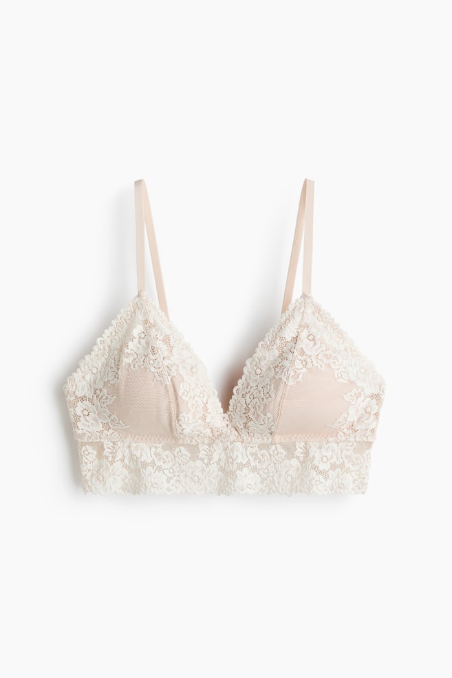 Padded Soft-Cup Lace Bra - Light beige/white - 1