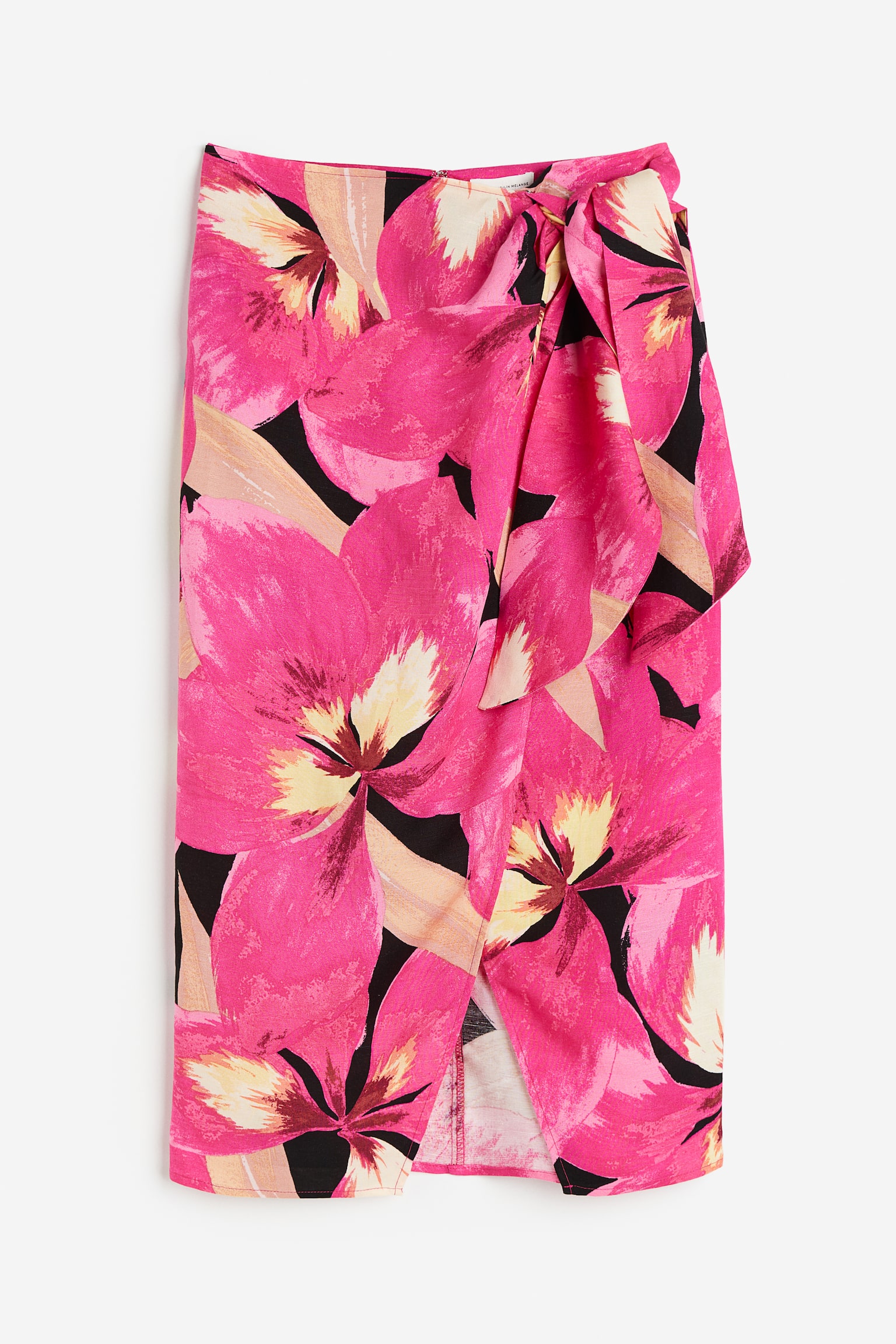 Linen Blend Wrap Skirt - Cerise/Orchids/Light blue/Palm trees/Black - 1