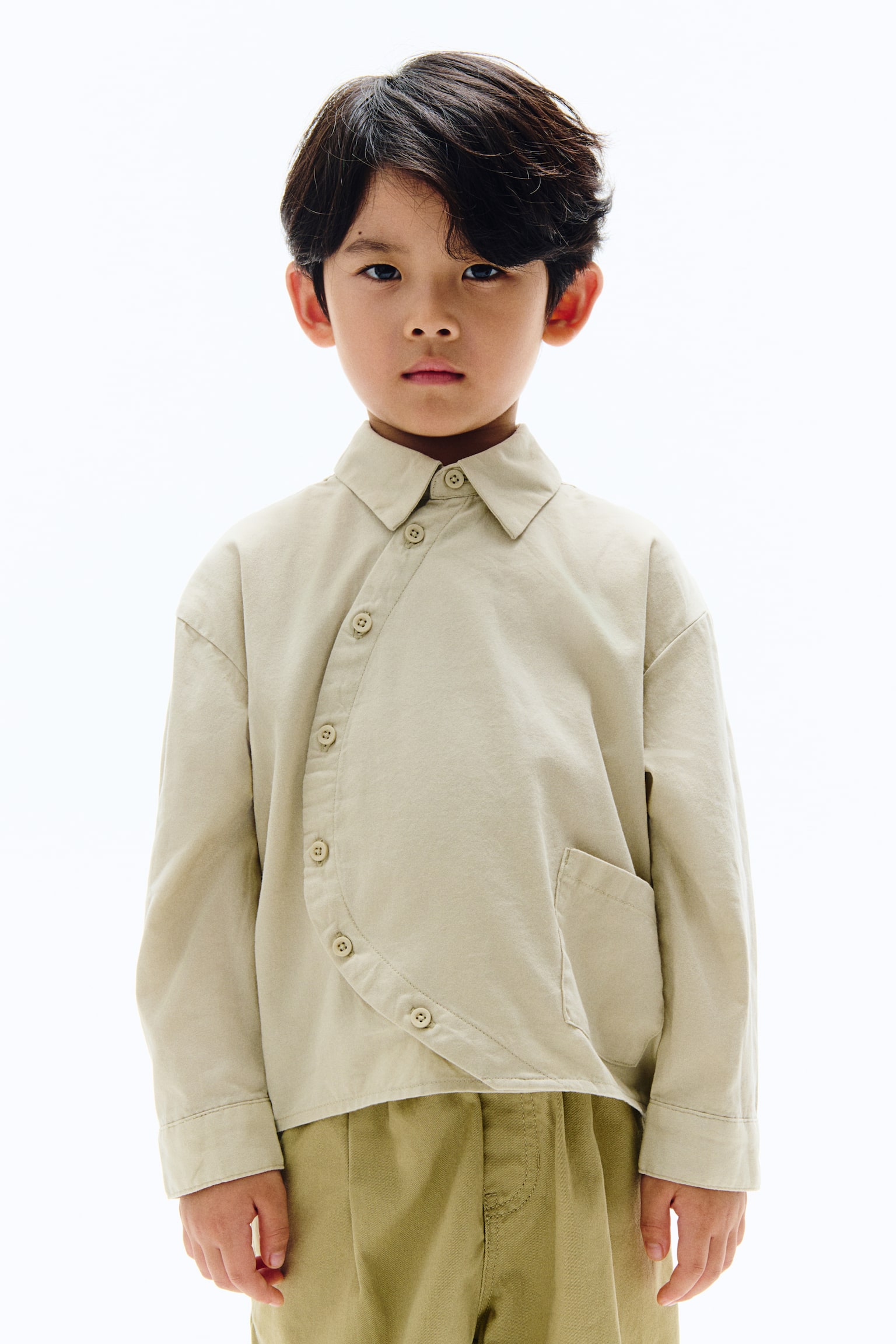 オーバーサイズ ツイルシャツ - ライトベージュ/ダスティパープル - 1