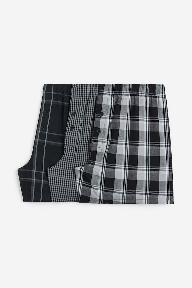 3-pack woven cotton boxer shorts - Black/Checked/Dark red/Checked/Dark beige/Striped - 1