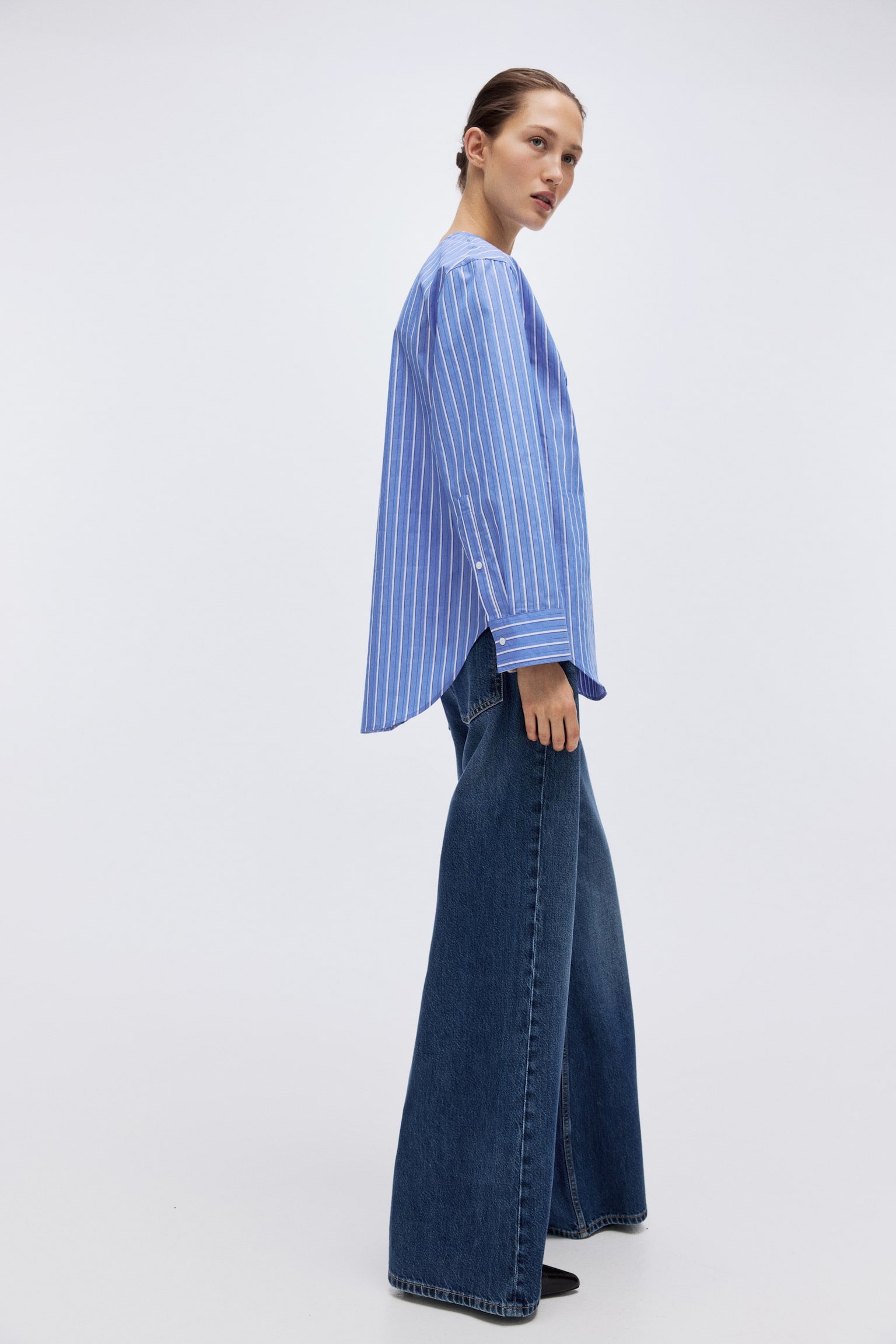 Женская рубашка H&M Oversized Cotton, цвет: Синий / Полосатый — фото 5