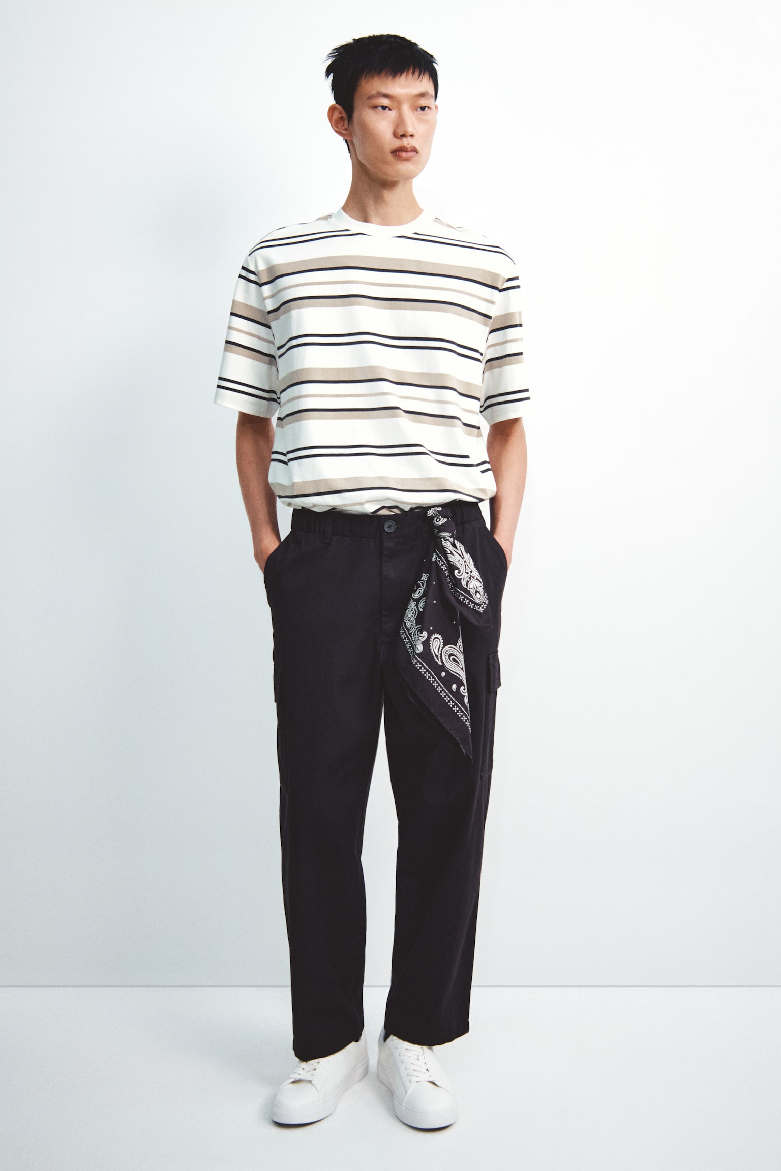 Cotton T-shirt - White/Striped/Orange/Striped/Black/Striped - 3