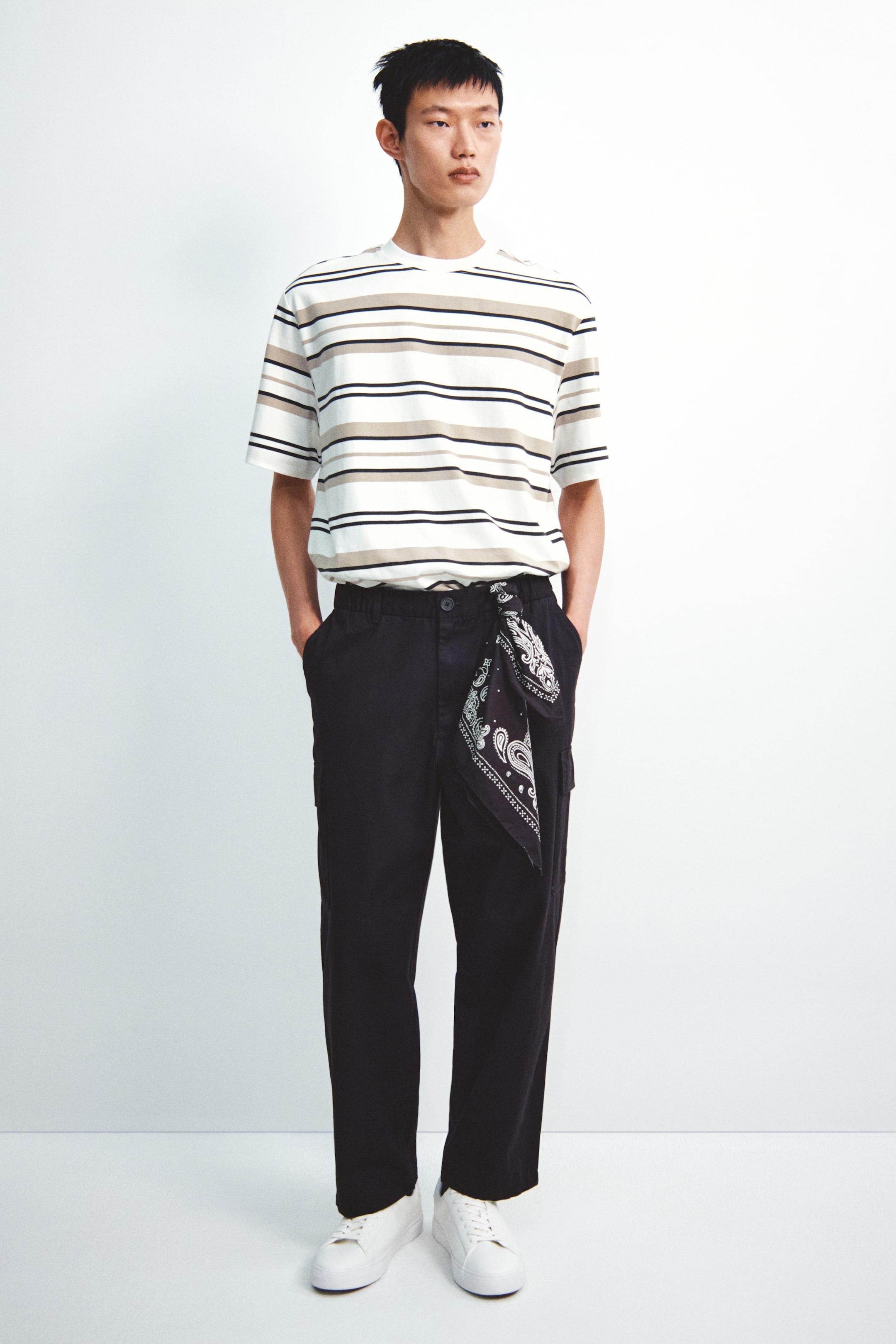 View larger image: Cotton T-shirt - White/Striped - Men | H&M MY 2