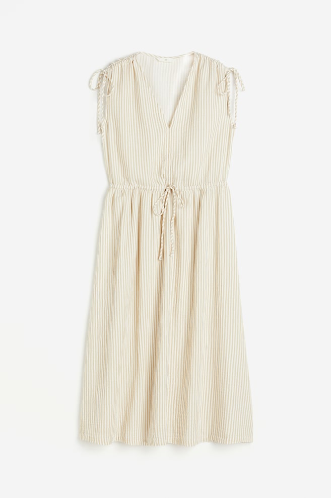 Drawstring-detail dress - Beige/Striped/White - 2