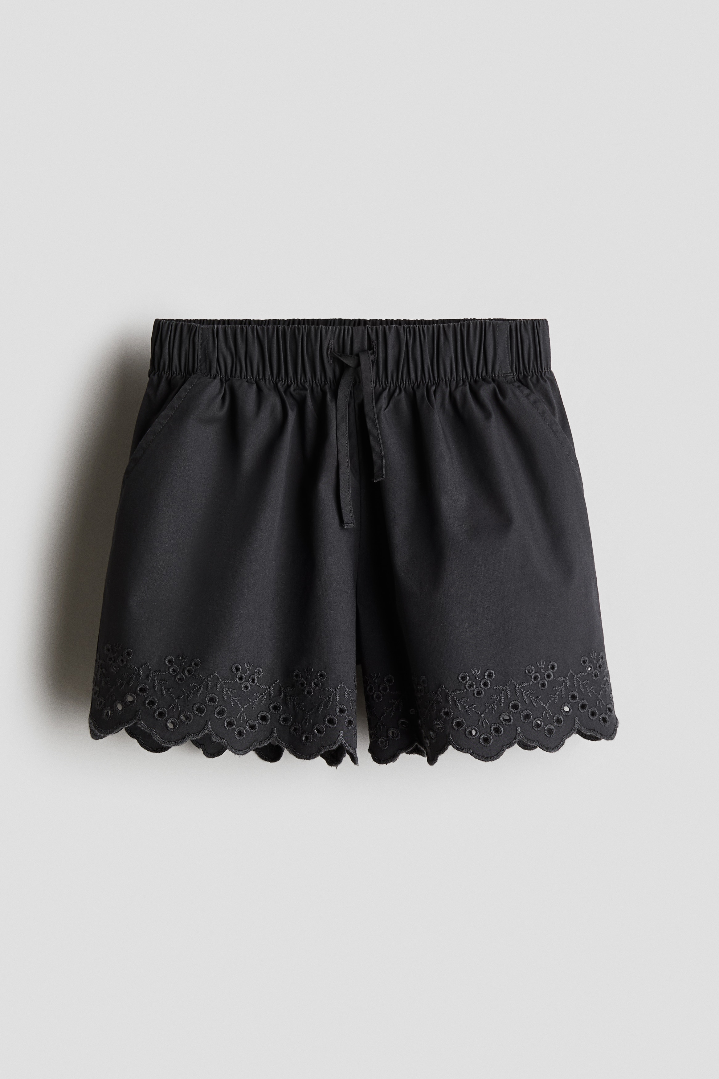 Baumwollshorts mit Broderie Anglaise - Dunkelgrau