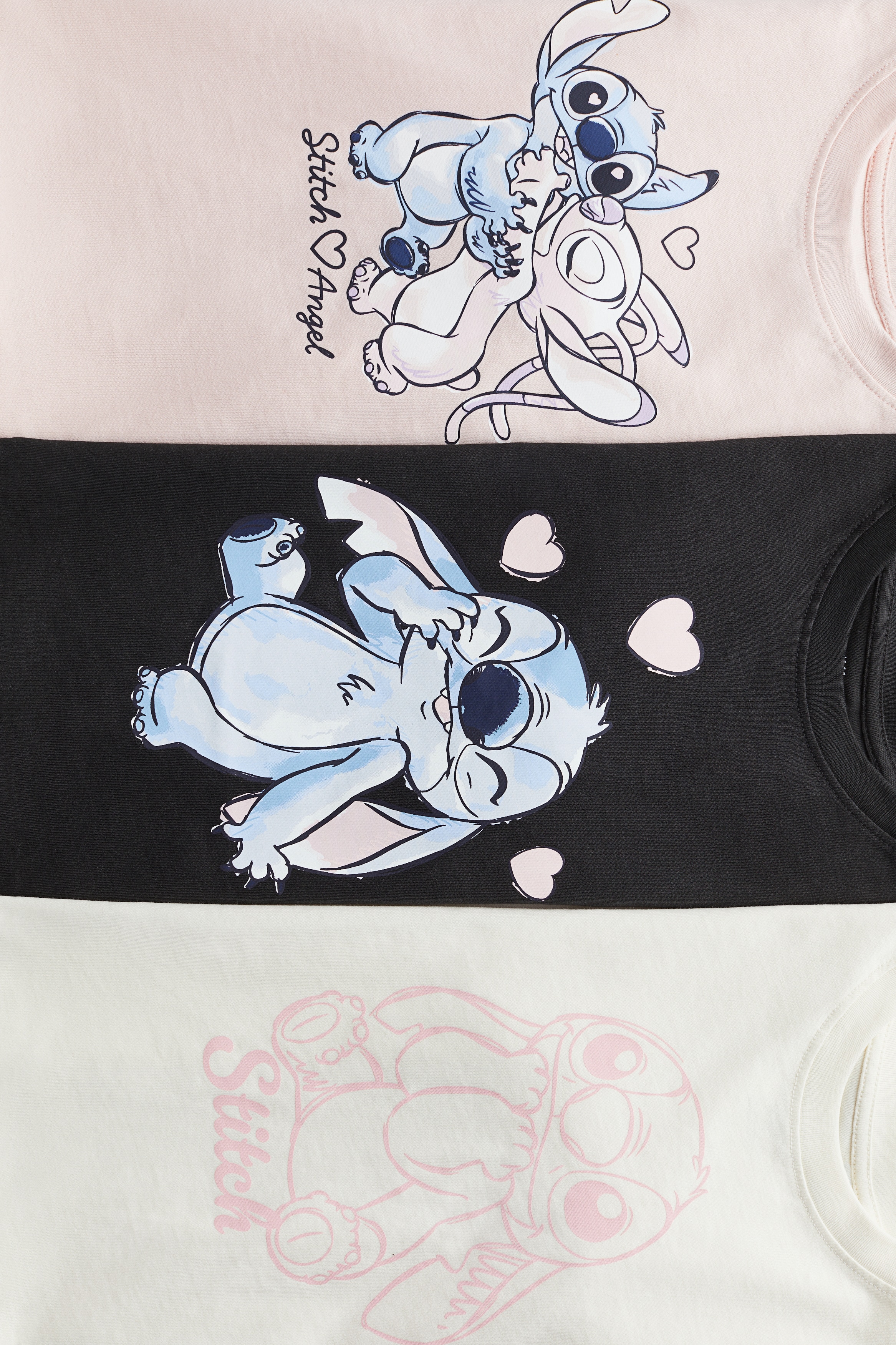 3-pack Printed Jersey Tops - Light pink/Lilo & Stitch - Kids