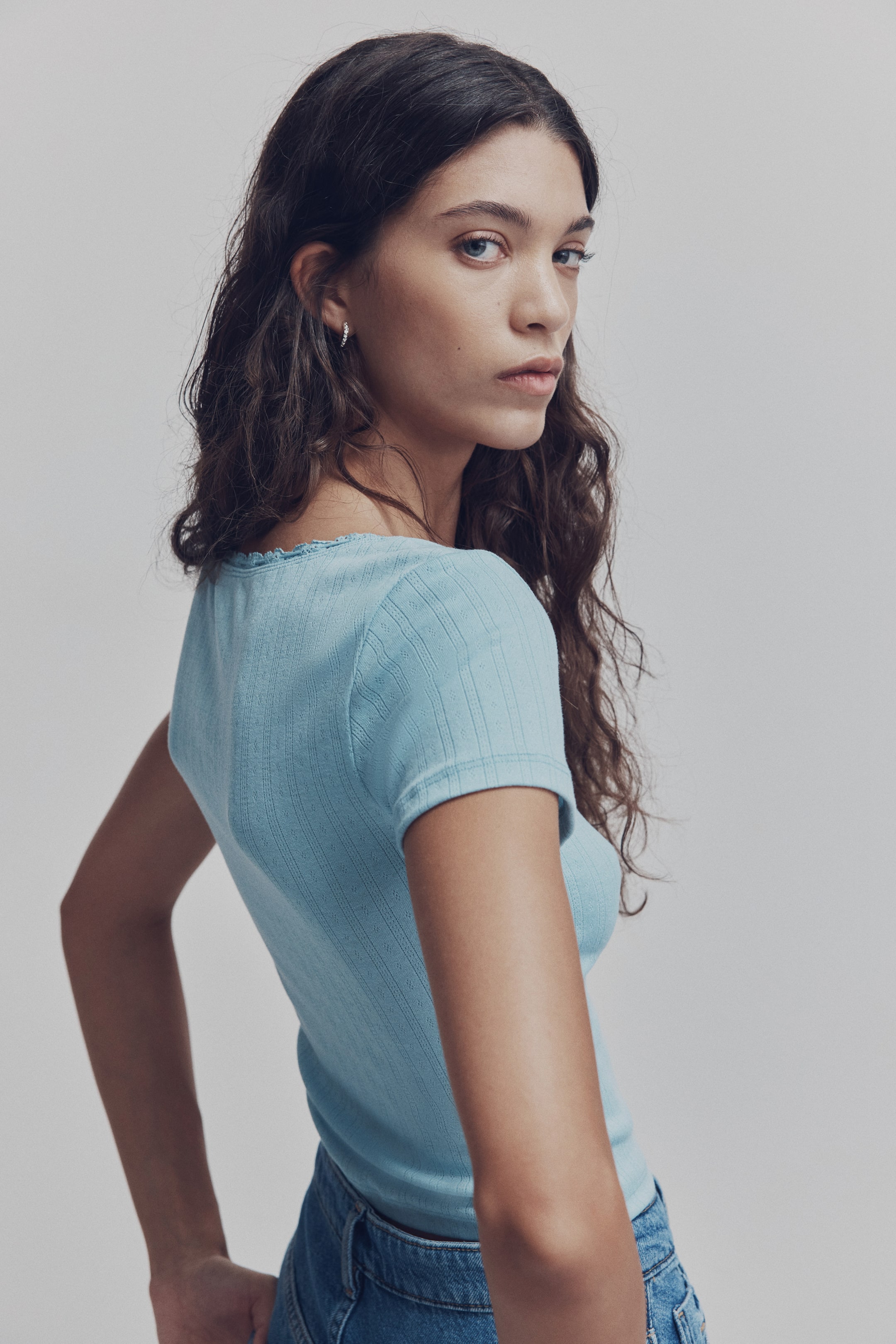 View larger image: Lace-trimmed top - Turquoise - Ladies | H&M IN 3