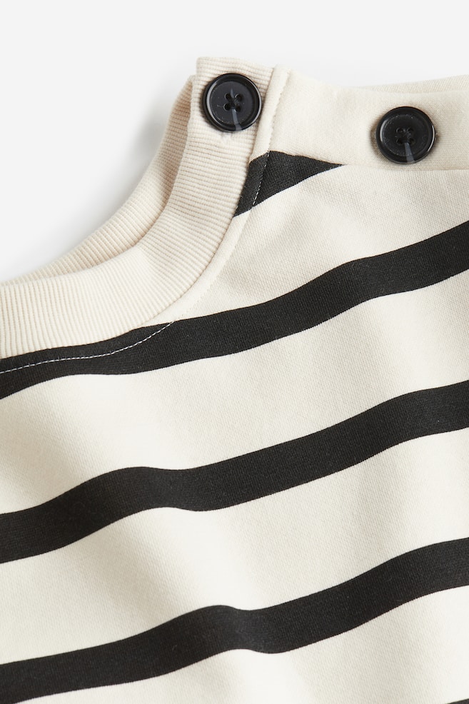 Button-detail sweatshirt - Light beige/Striped/Black/White striped - 3