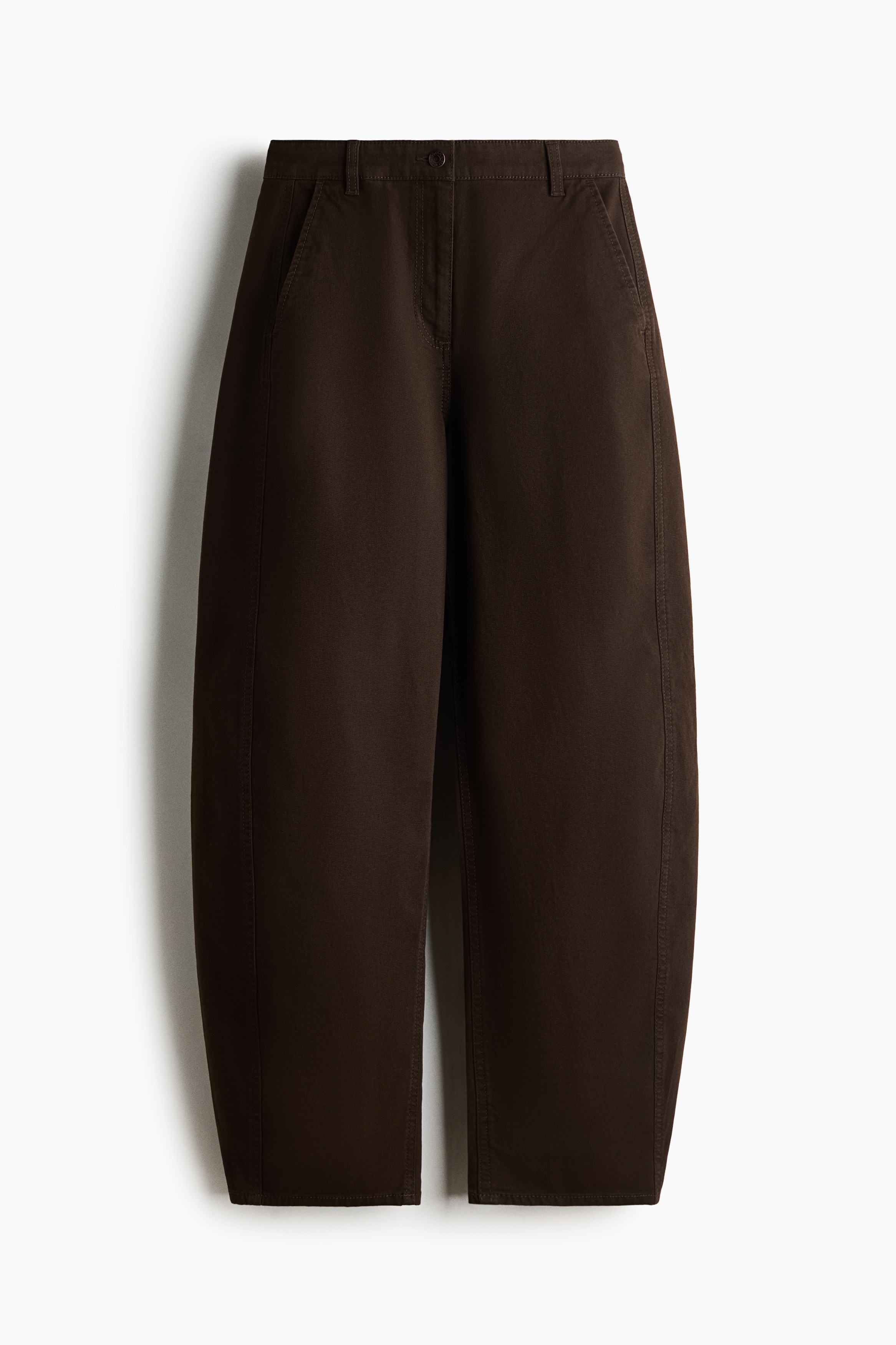 Cotton Barrel-Leg Pants - Dark brown/Black
