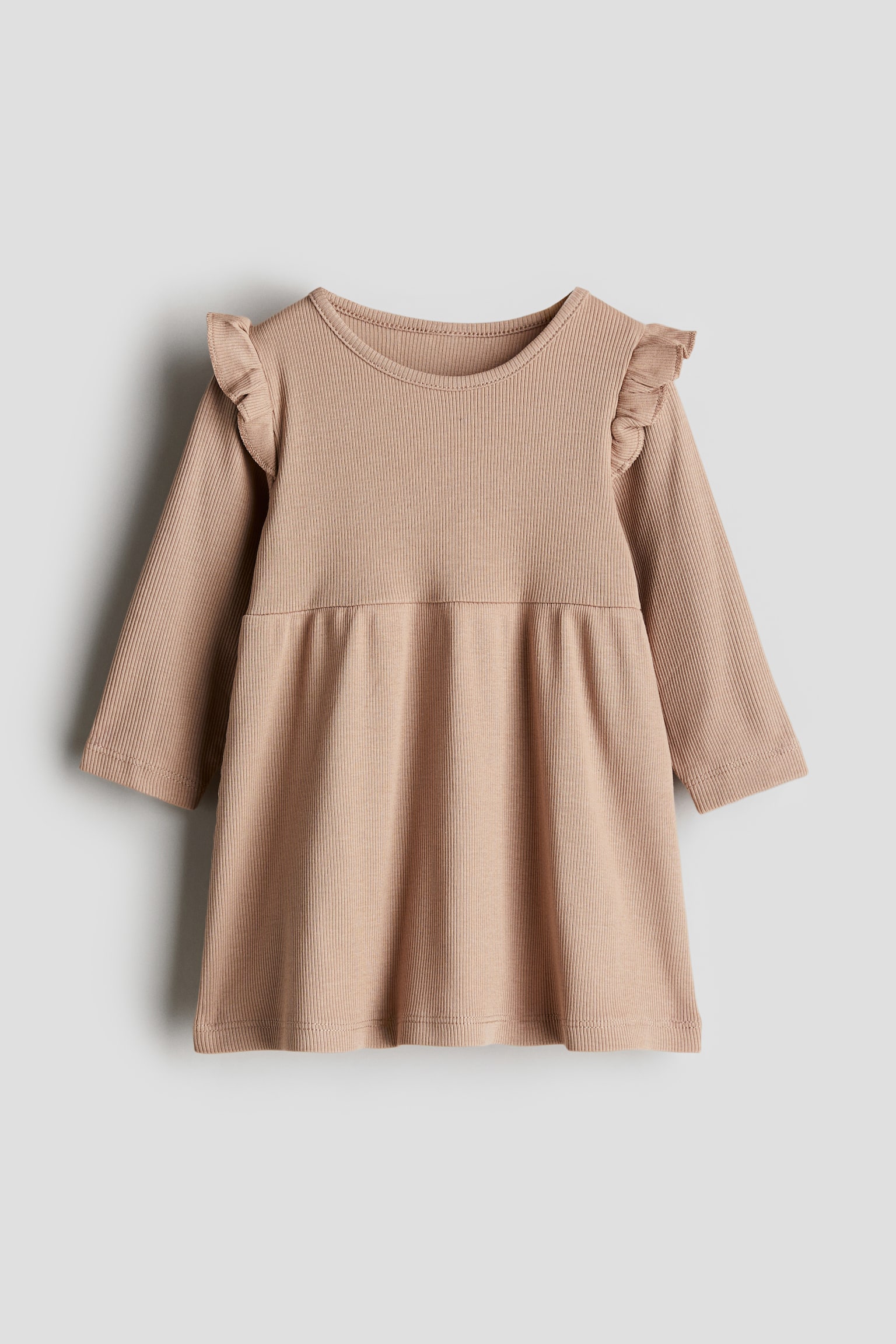 Ribbed cotton dress - Beige/Dark grey/Pink - 1