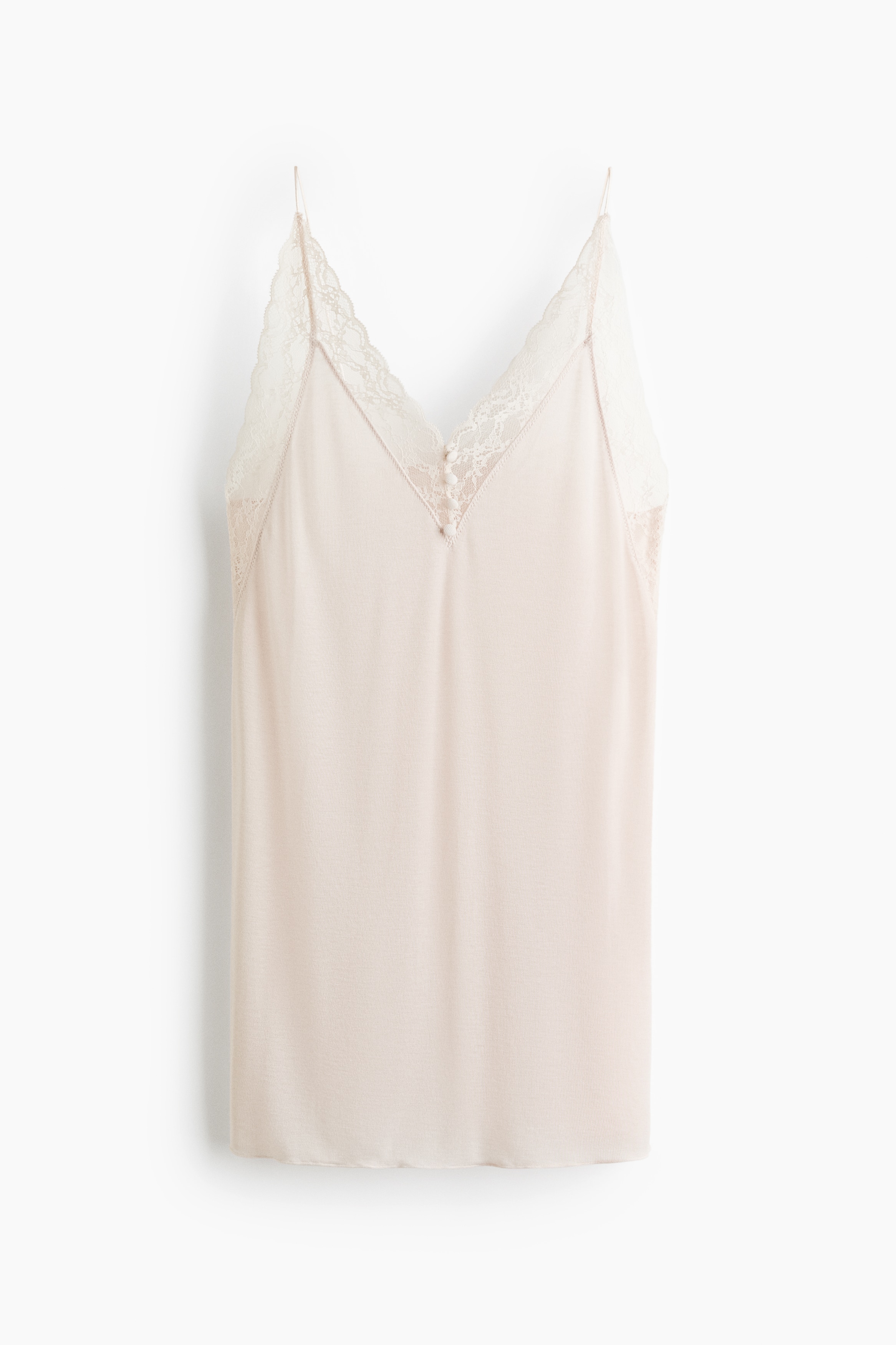 Camisón de mezcla de viscosa con encaje - Beige claro/Negro