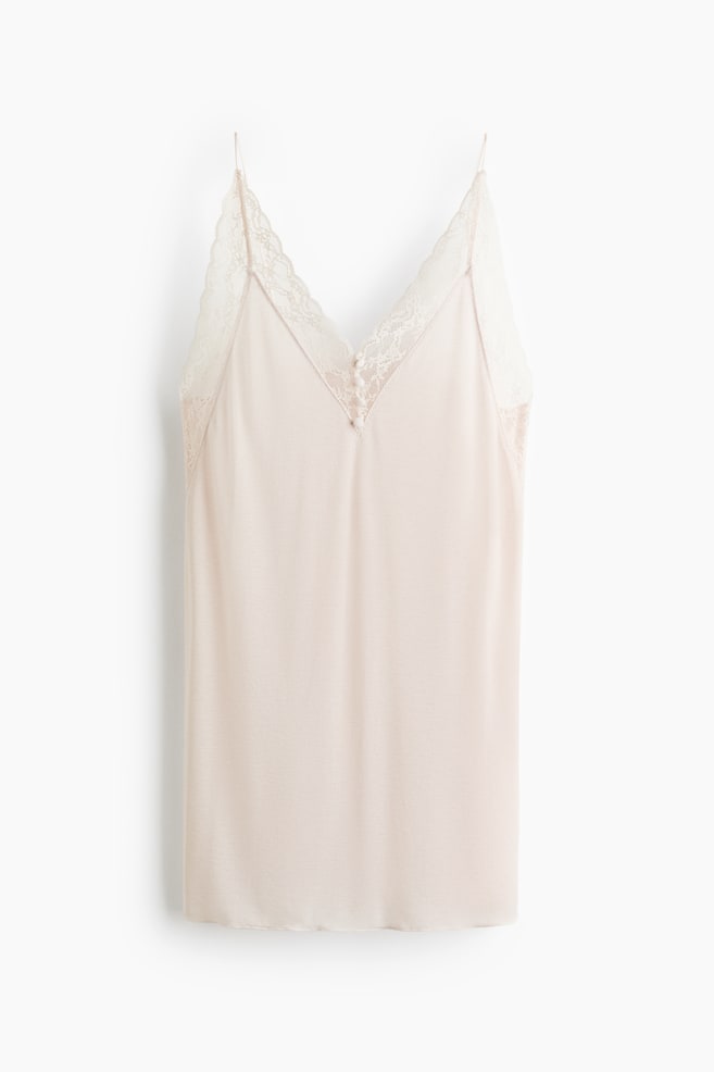 Lace-Trimmed Viscose-Blend Nightgown - Light beige/Black - 1