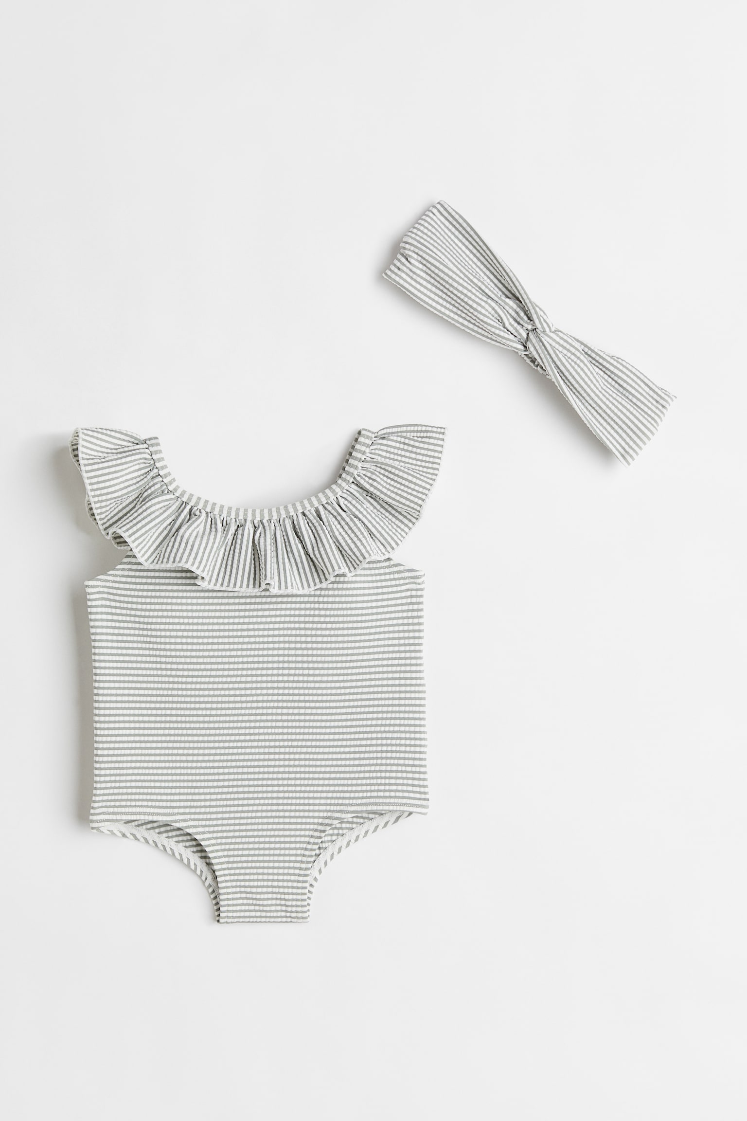 Swimsuit and hairband set - Khaki green/White striped