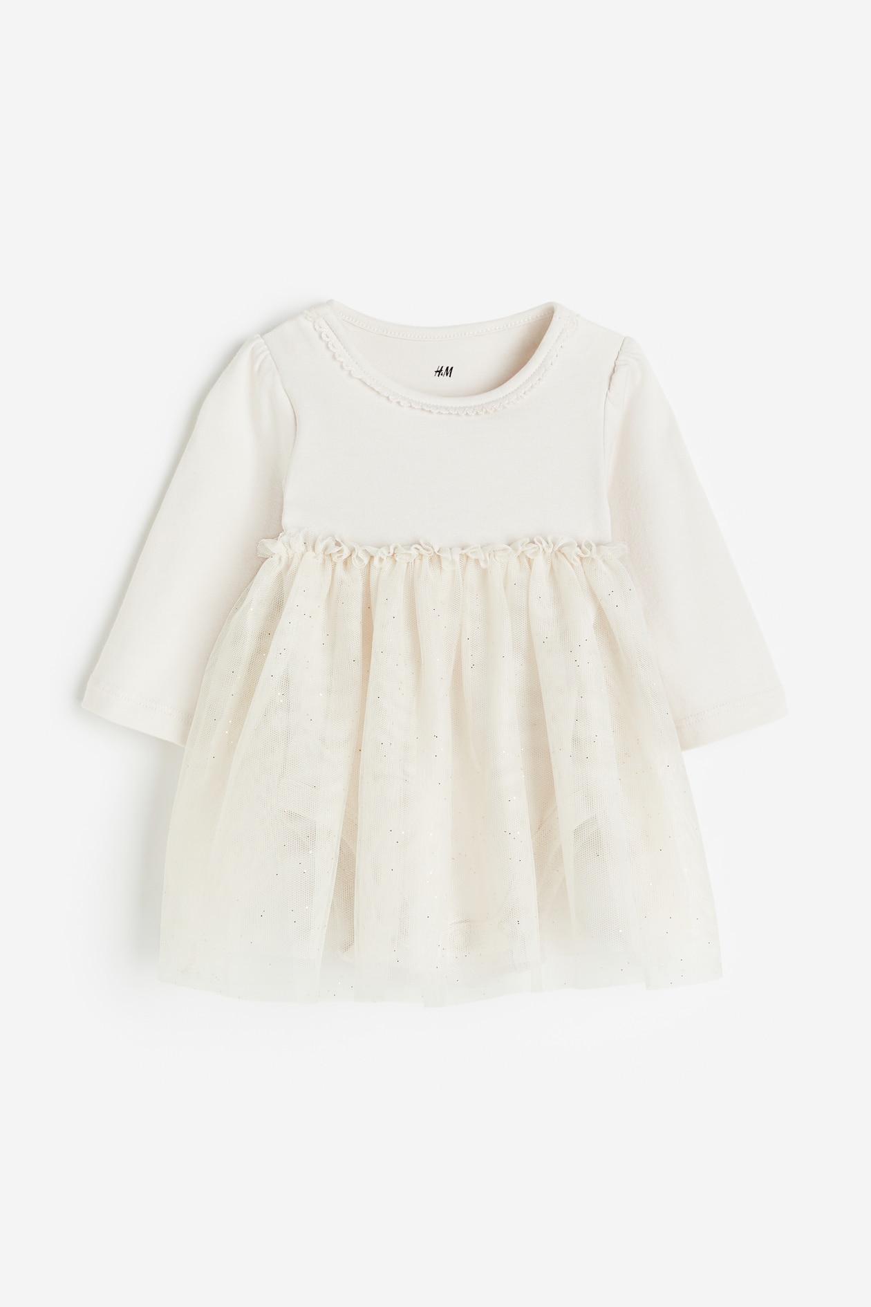 Tulle-skirt dress - Round neck - Long sleeve - Light beige - Kids | H&M GB