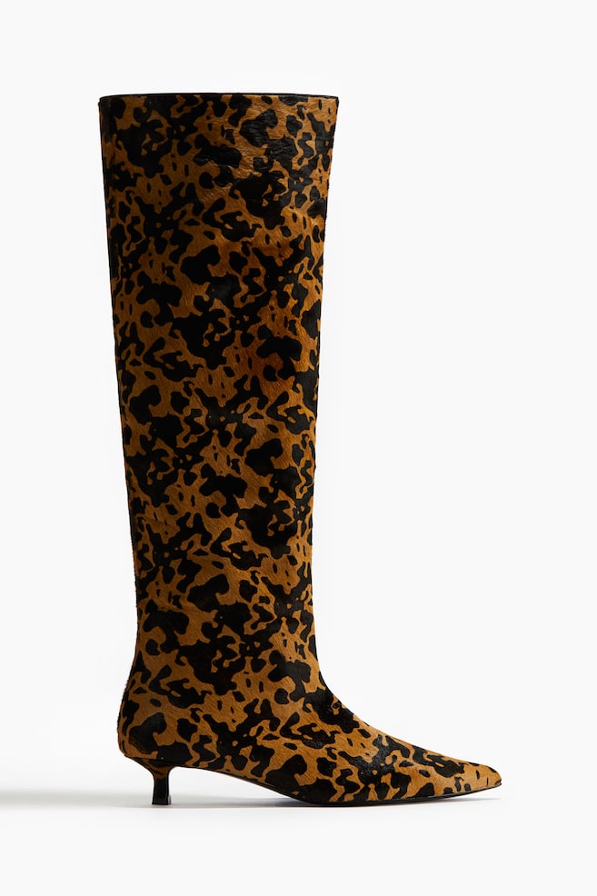 Bottes en cuir avec talon kitten heel - Marron/imitation léopard/Marron foncé - 1