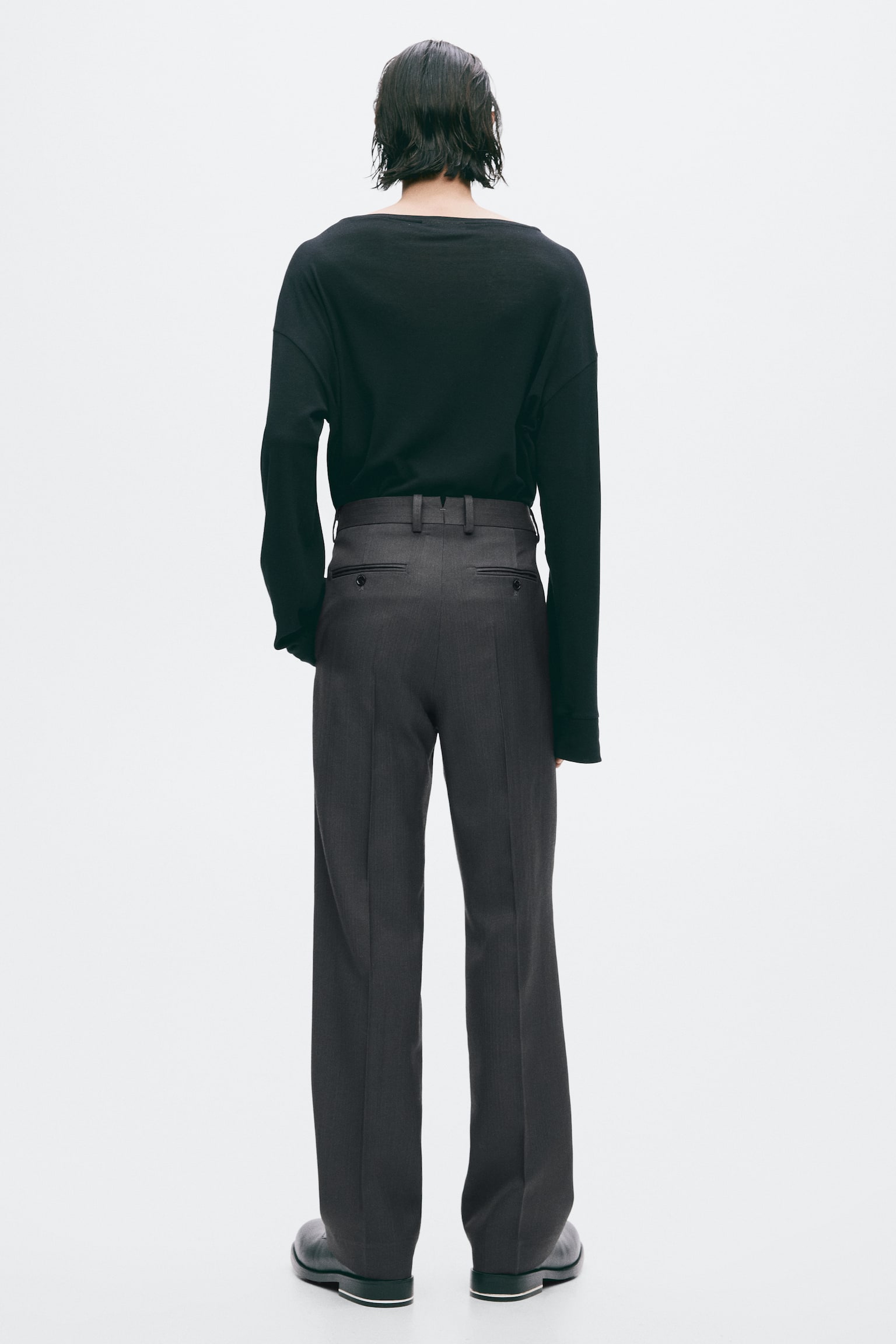 Мужские брюки H&M Regular-Fit Tailored Wool-Blend, цвет: Тёмный серый — фото 4