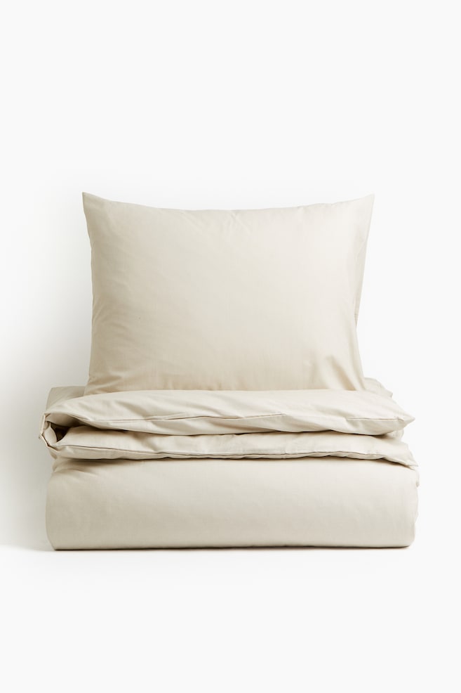 Cotton Twin Duvet Cover Set - Light beige/Khaki green/Taupe/Gray/Dark brown/Light khaki green/Light pink - 1