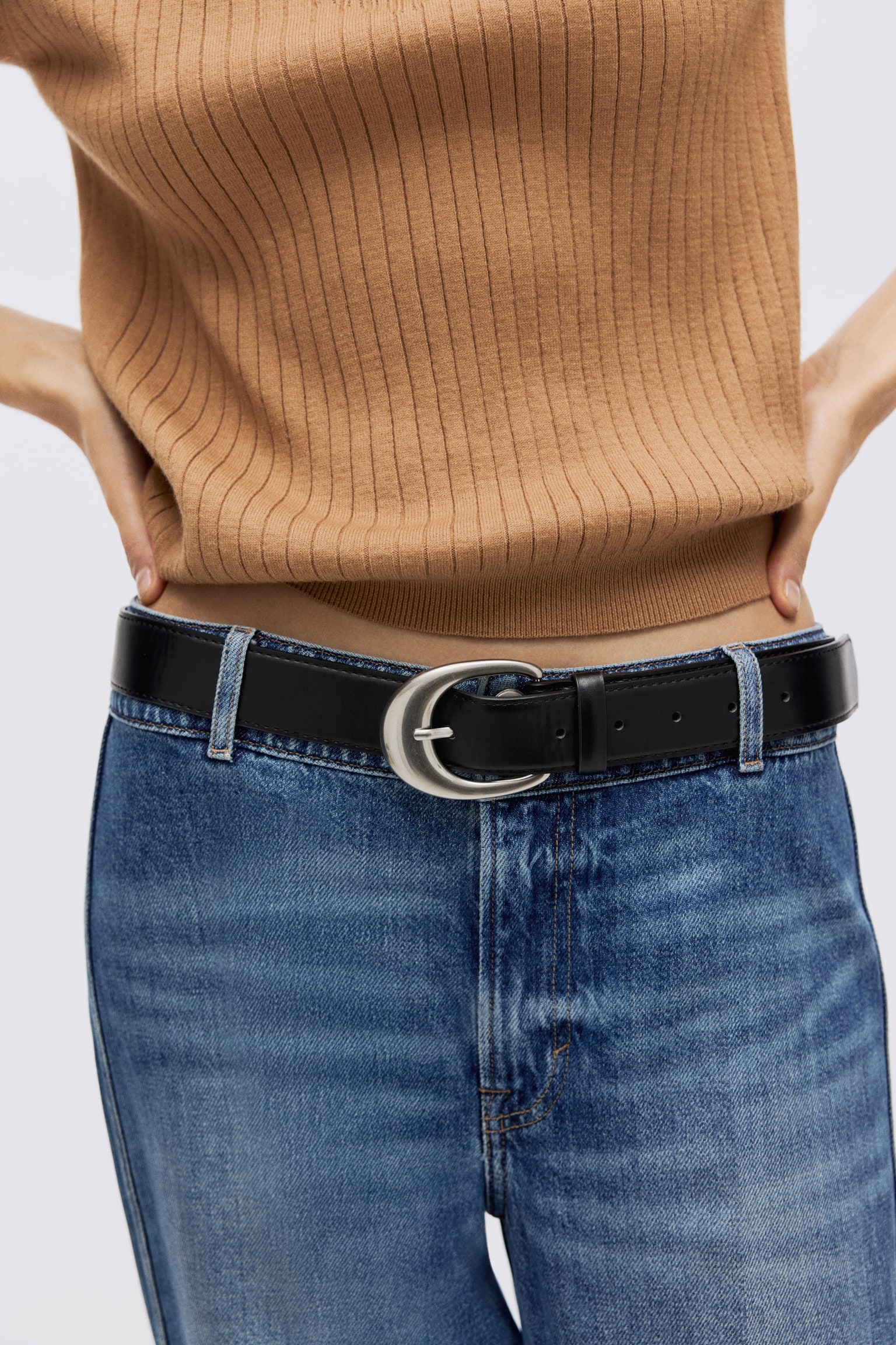 חולצת סריג ריב - בז' כהה/כחול נייבי - 3