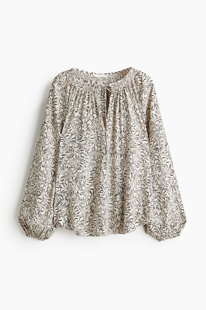 Oversized crêpe blouse - Cream/Grey patterned - 1