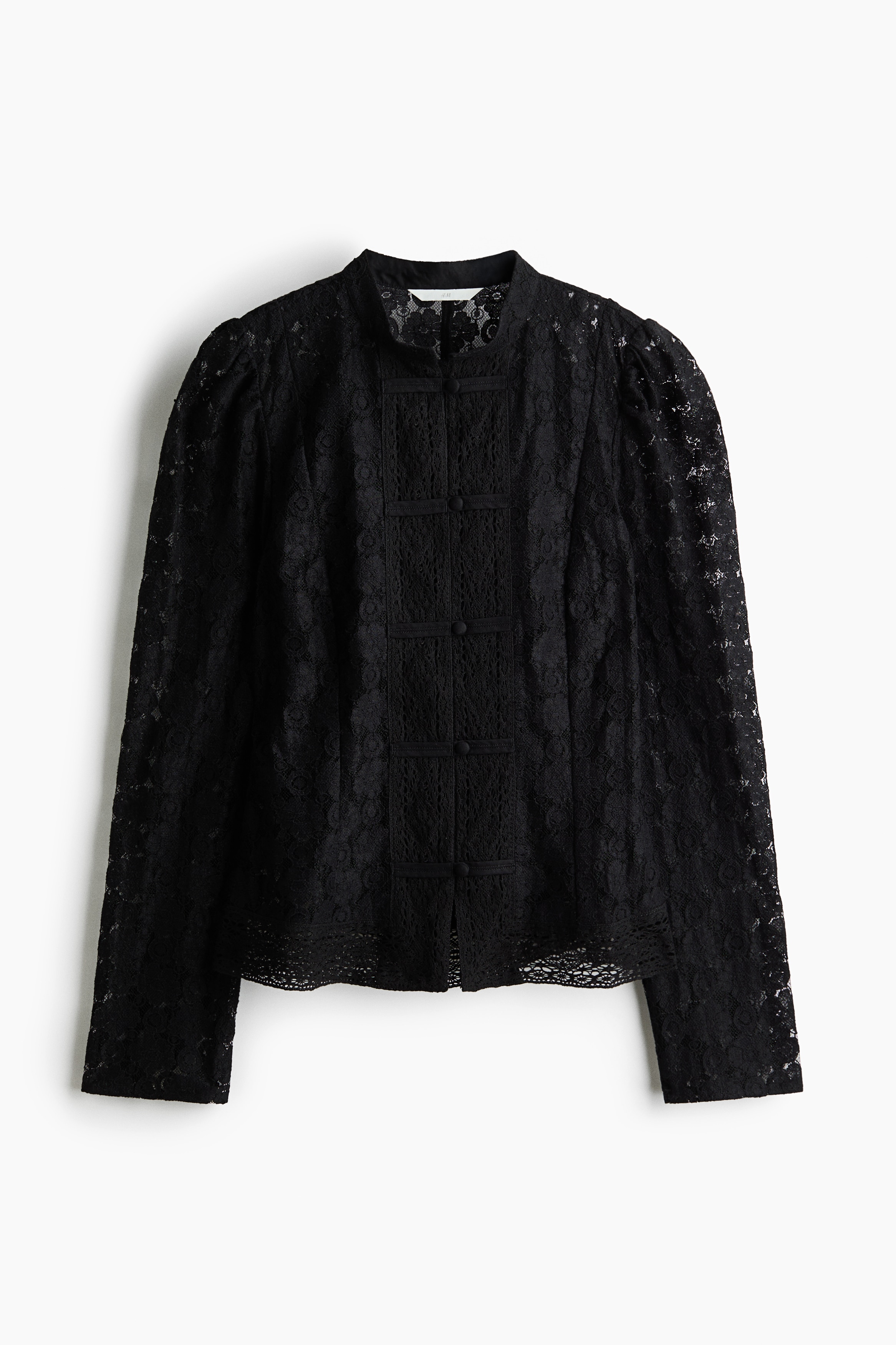 Knot-button lace blouse