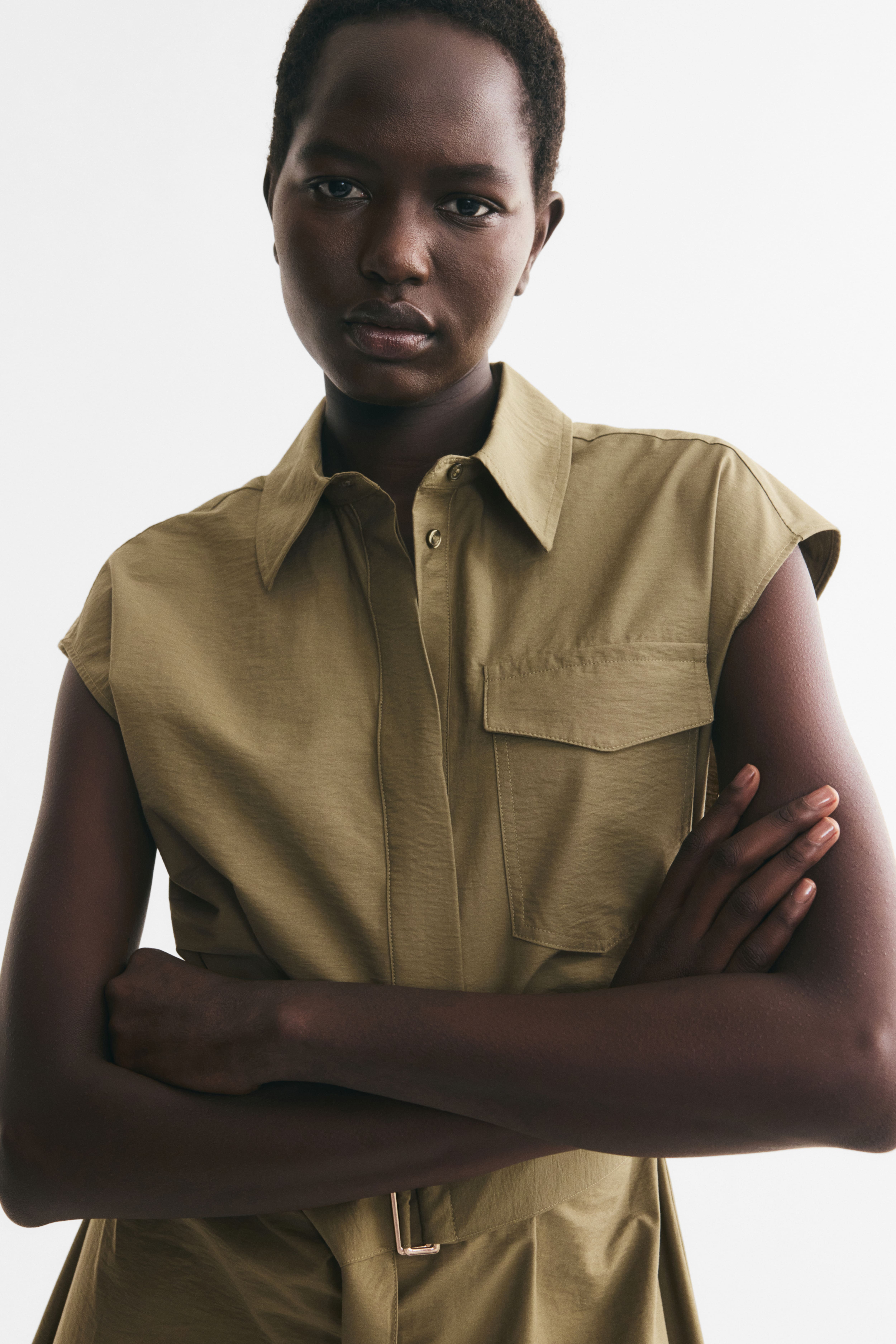 Tie-Belt Dress with Collar