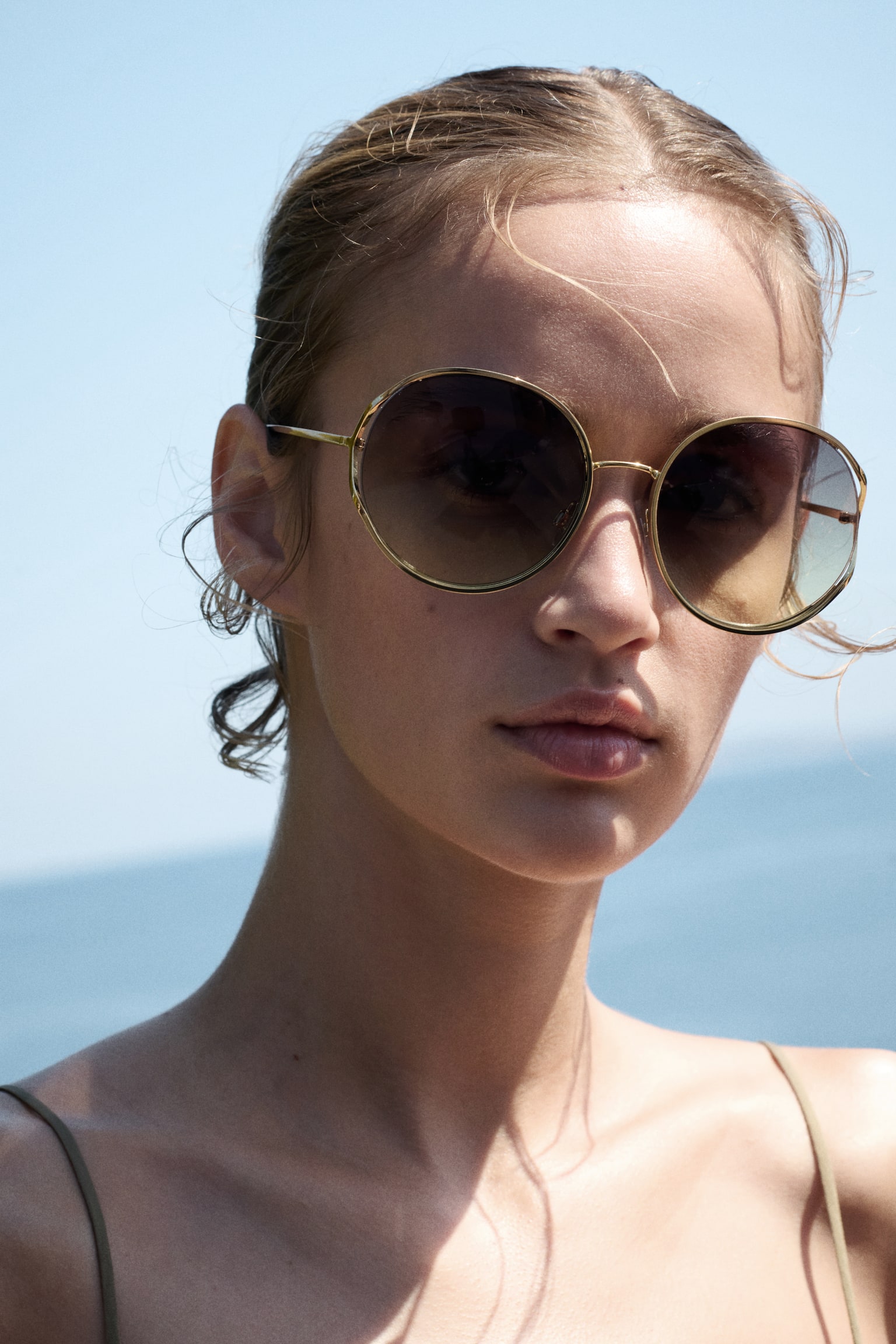 Женские круглые солнцезащитные очки H&M, цвет: Золотой / Зелёный — фото 3