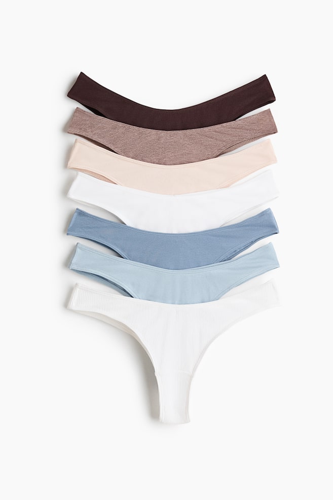 Pack de 7 bragas Brazilian de algodón - Beige jaspeado/Azul empolvado/Negro/Verde claro/Beige claro/Azul claro/Floral/Negro - 1