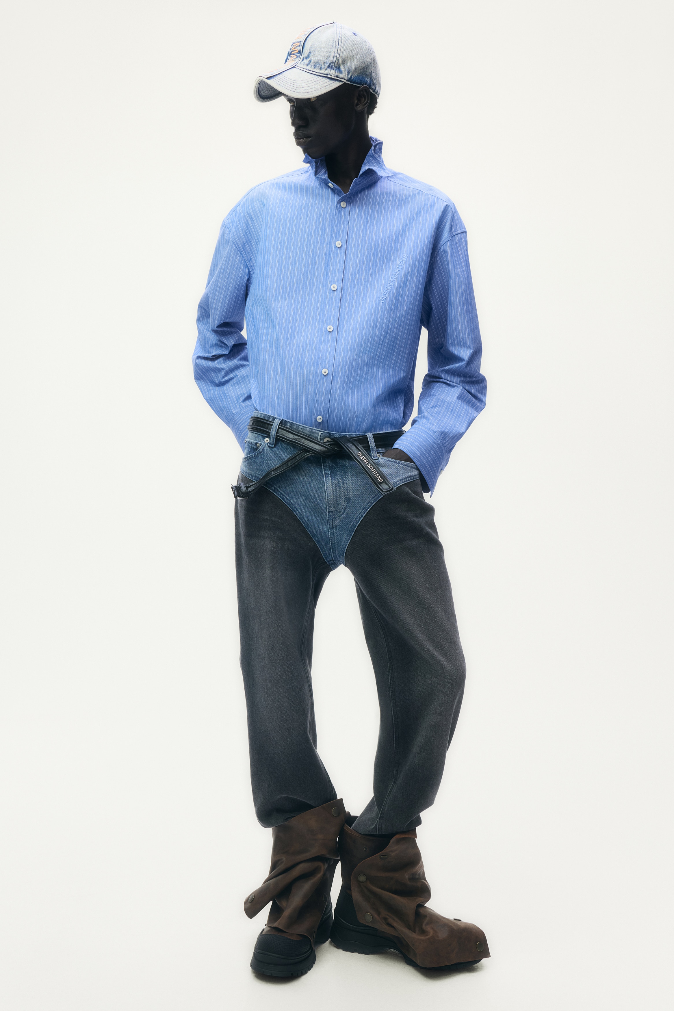 ワイヤーボーン ポプリンシャツ - ブルー／ストライプ - レディース