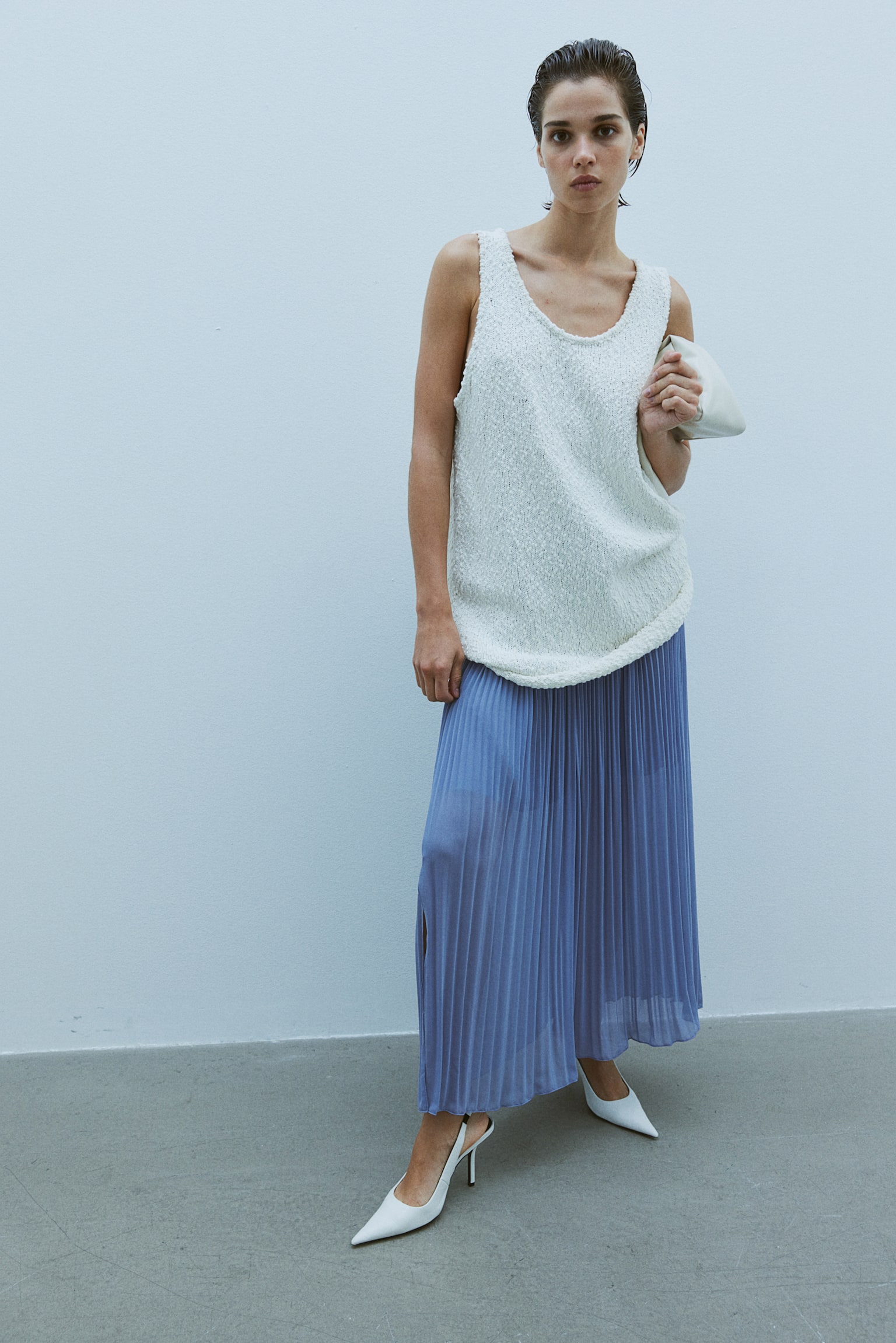 Pleated Chiffon Skirt - Dusty blue/Navy blue/Cream/Cream/Spot - 3