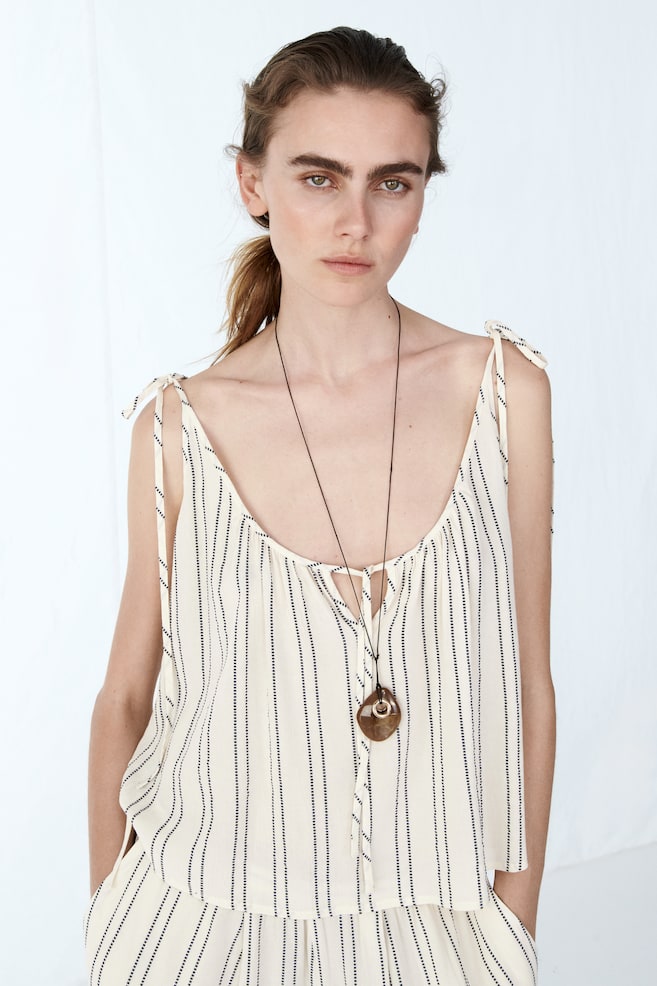 Oversized tie-strap top-Light beige/Striped - 6