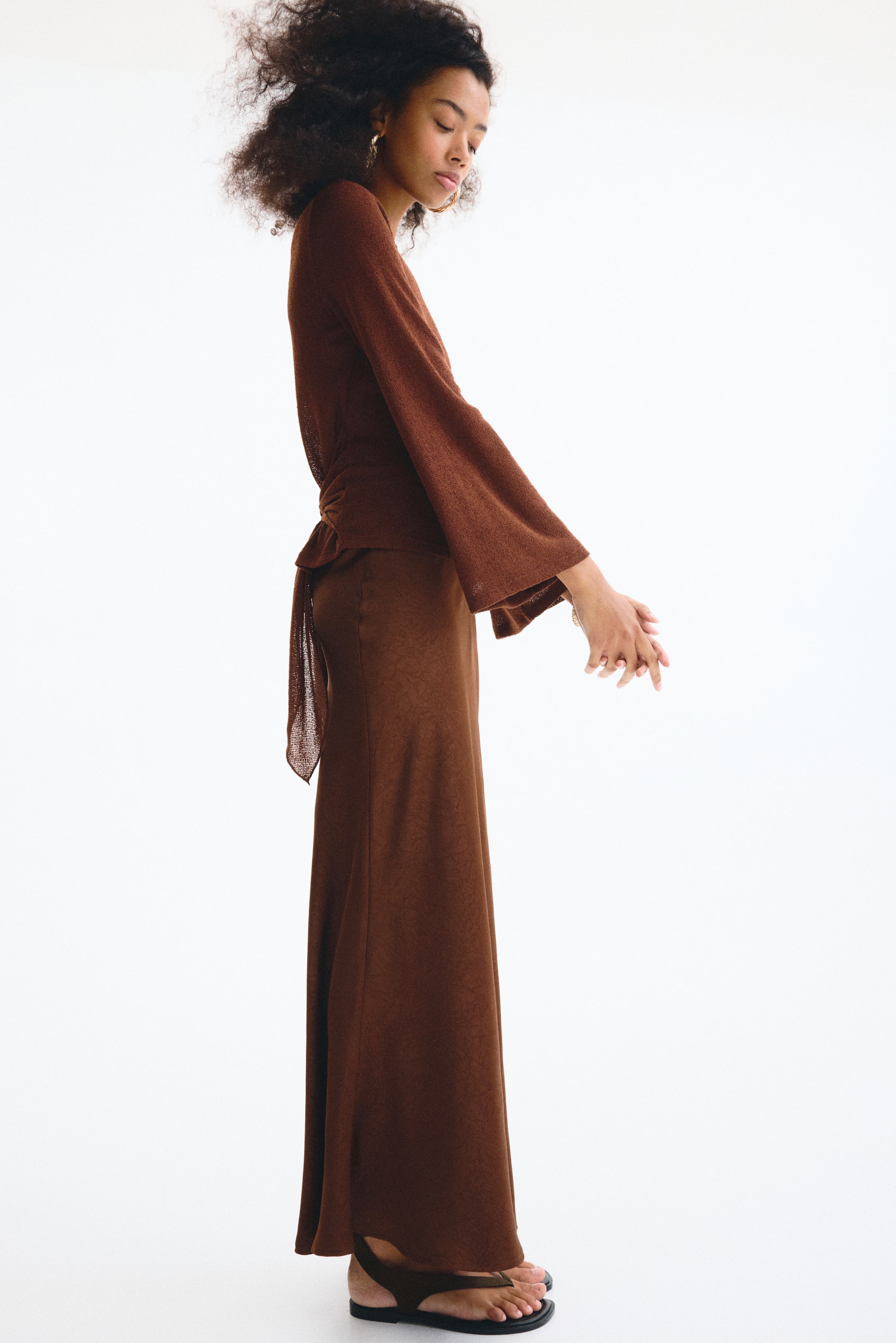 Crinkled Satin Maxi Skirt