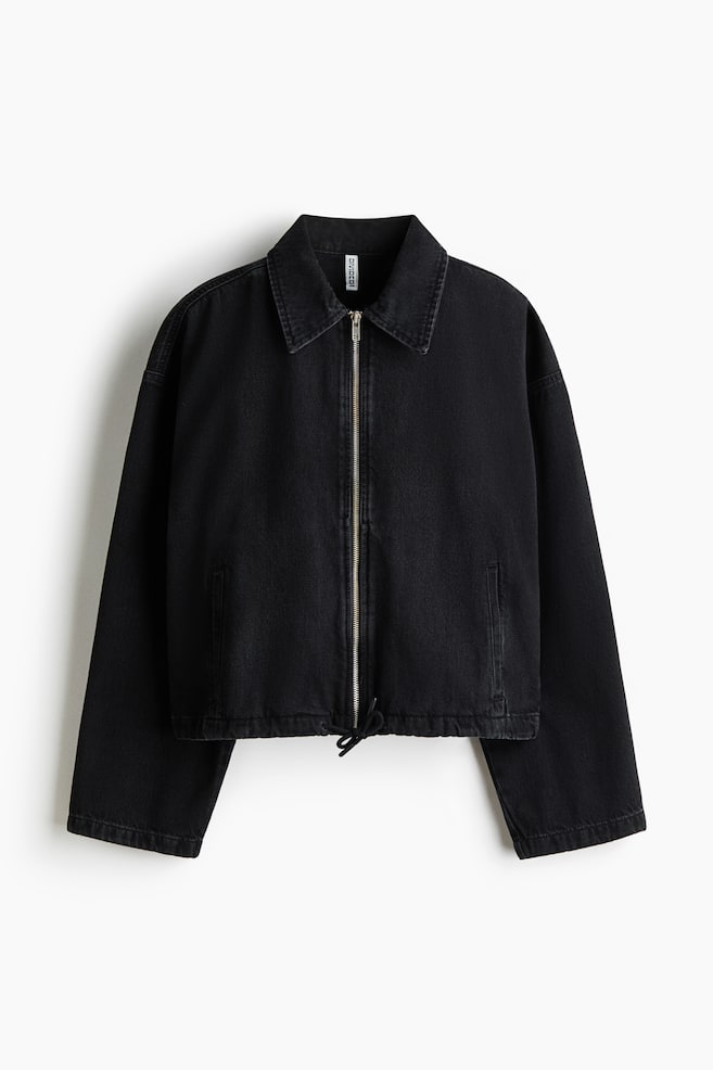 Denim Jacket with Collar - Washed black - 1
