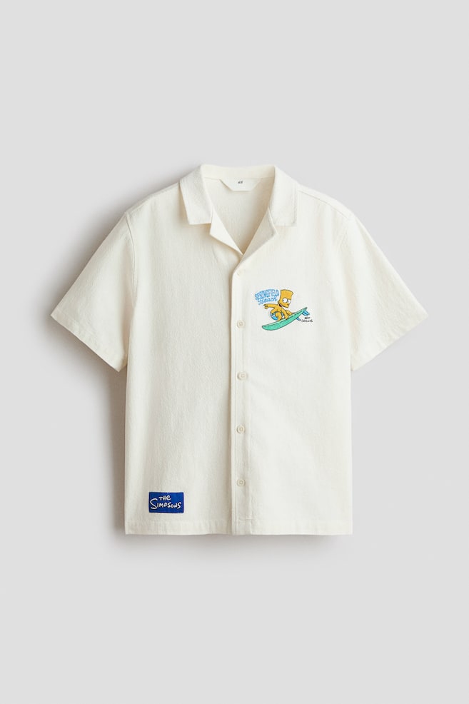 Embroidered-Motif Resort Shirt - White/The Simpsons - 1