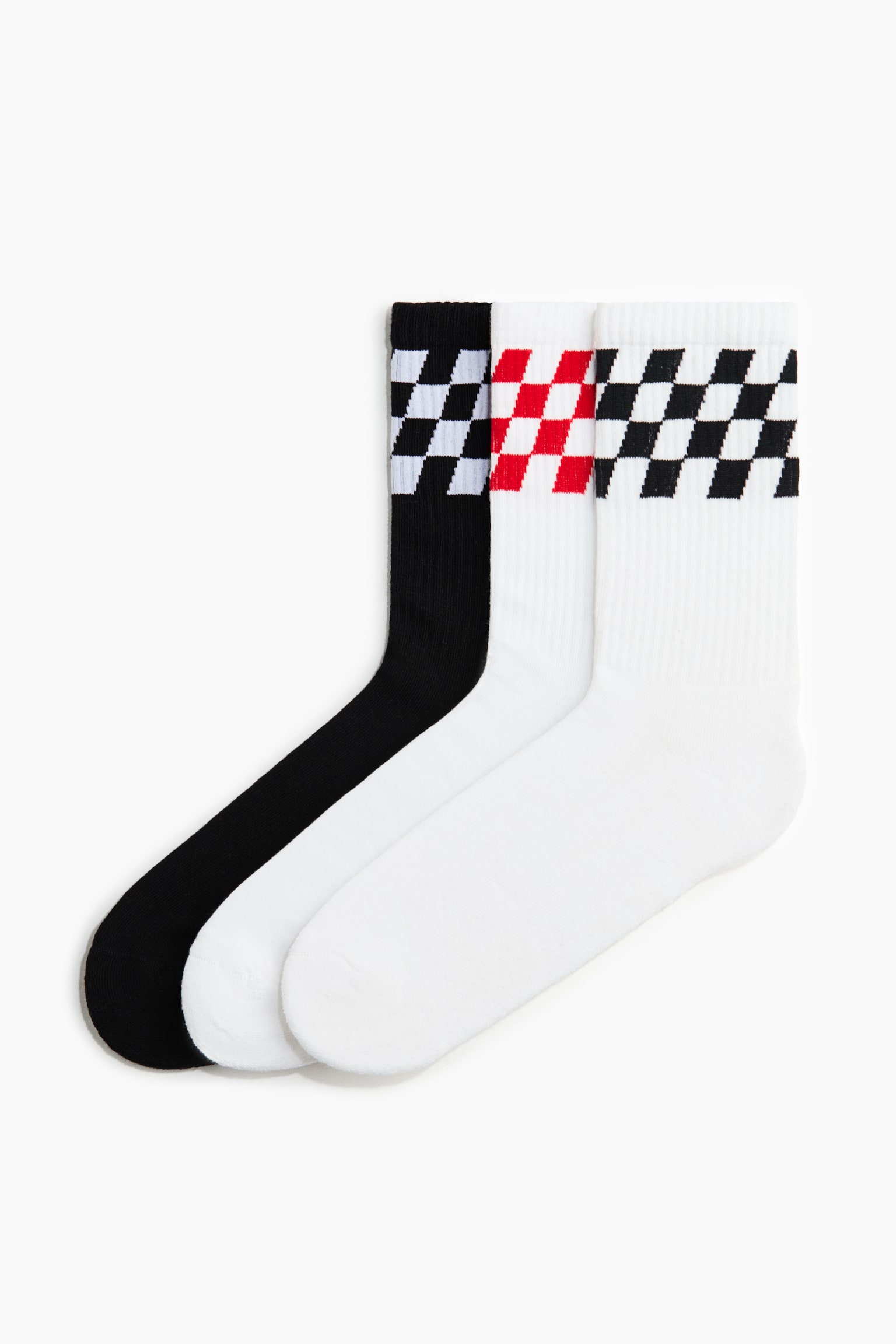 3-pack socks - White/Checked - 1