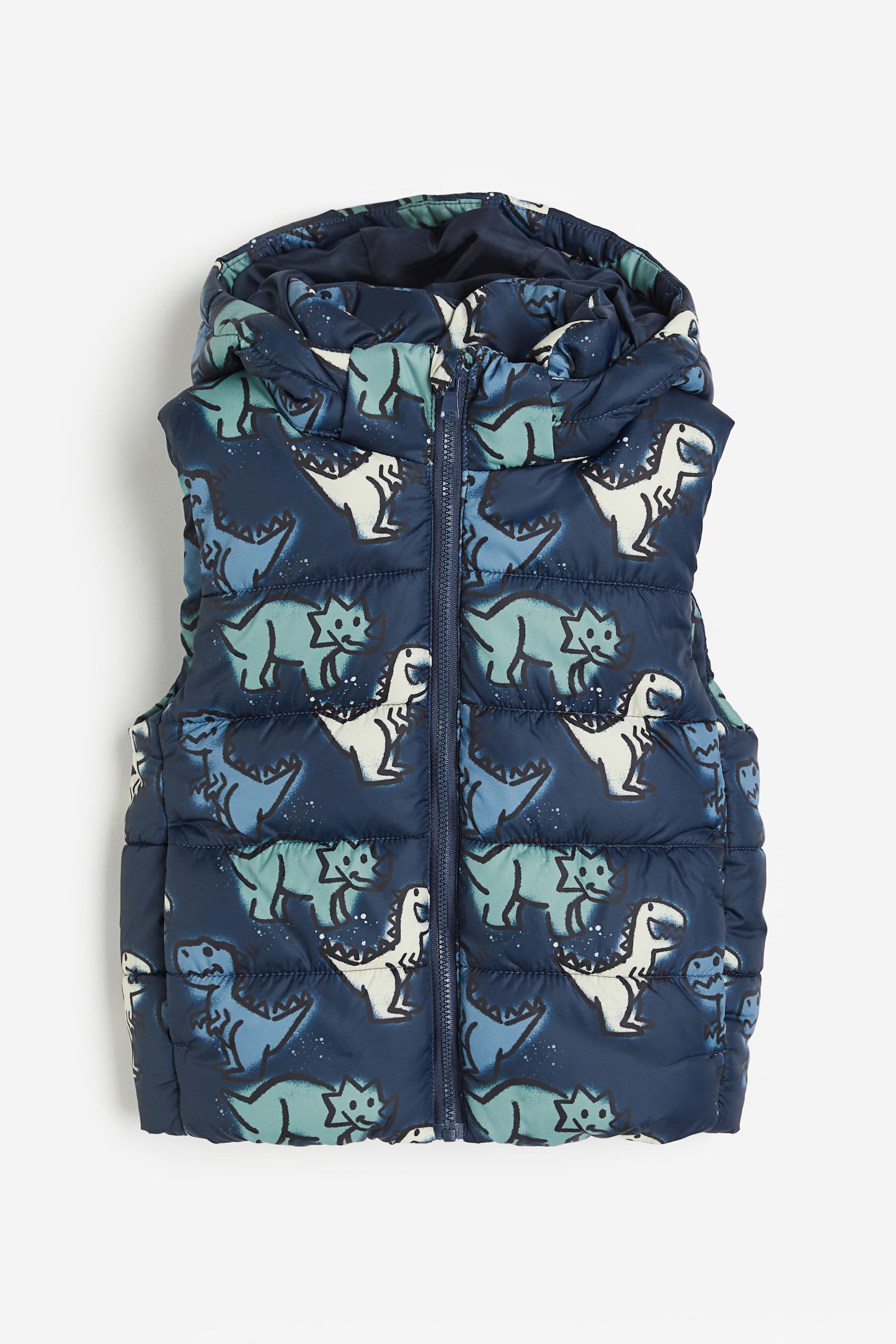 Hooded puffer gilet - Dark blue/Dinosaurs - 1